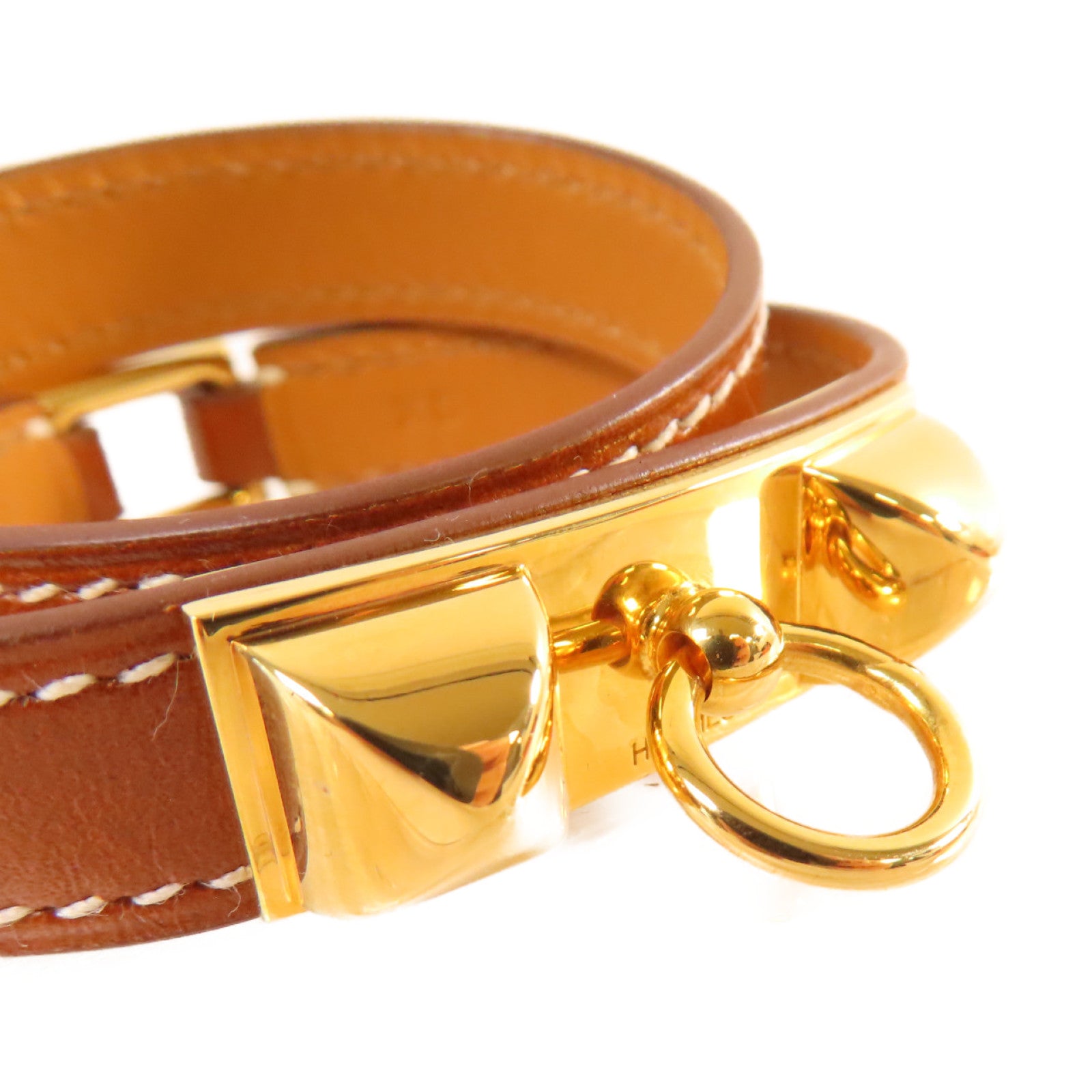 HERMES 【激減優惠】Box Calf皮革Rivile Double Tour XS Bracelet金扣手鏈 Fauve太妃色