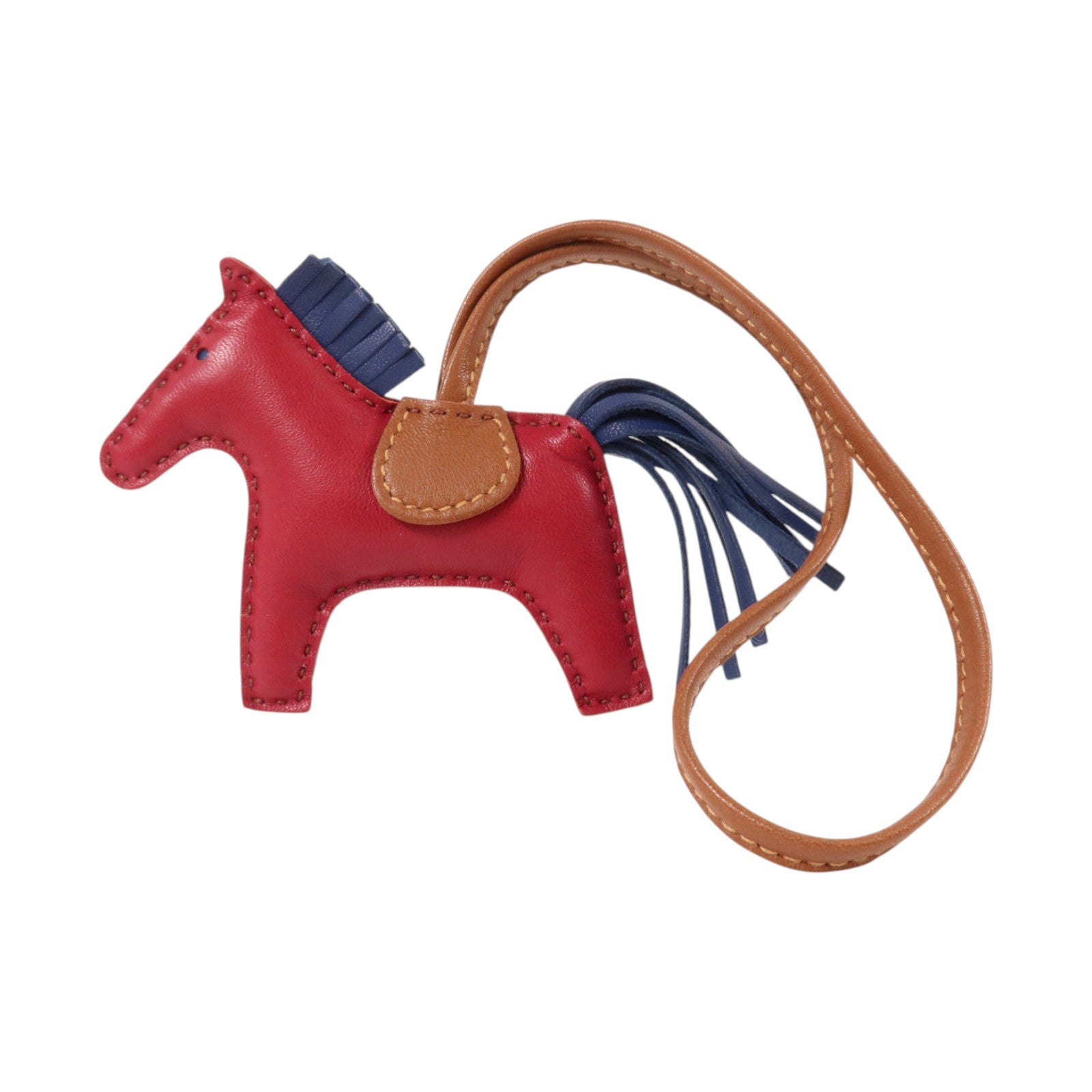 HERMES Milo皮革Rodeo PM掛飾Rubis/Fauve/Blue