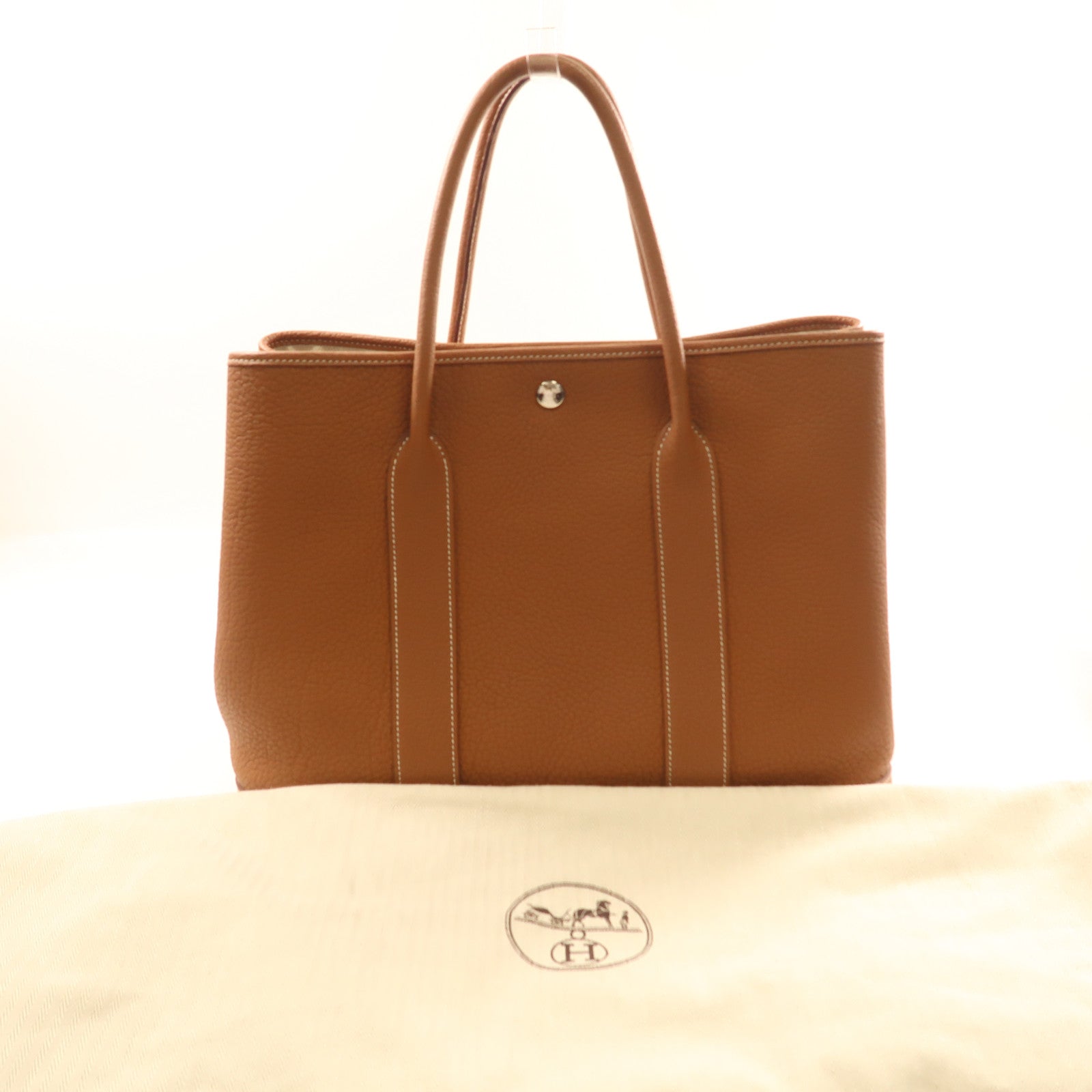 HERMES Negonda皮革Garden Party PM銀扣手挽袋Gold