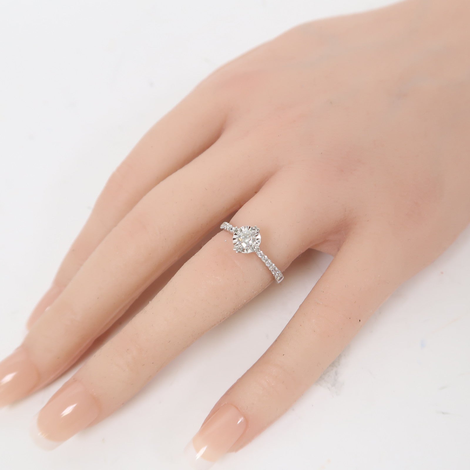 JEWELRY 18K白金Ring 0.23ct鑽石/0.18ct鑽石戒指US#5.75