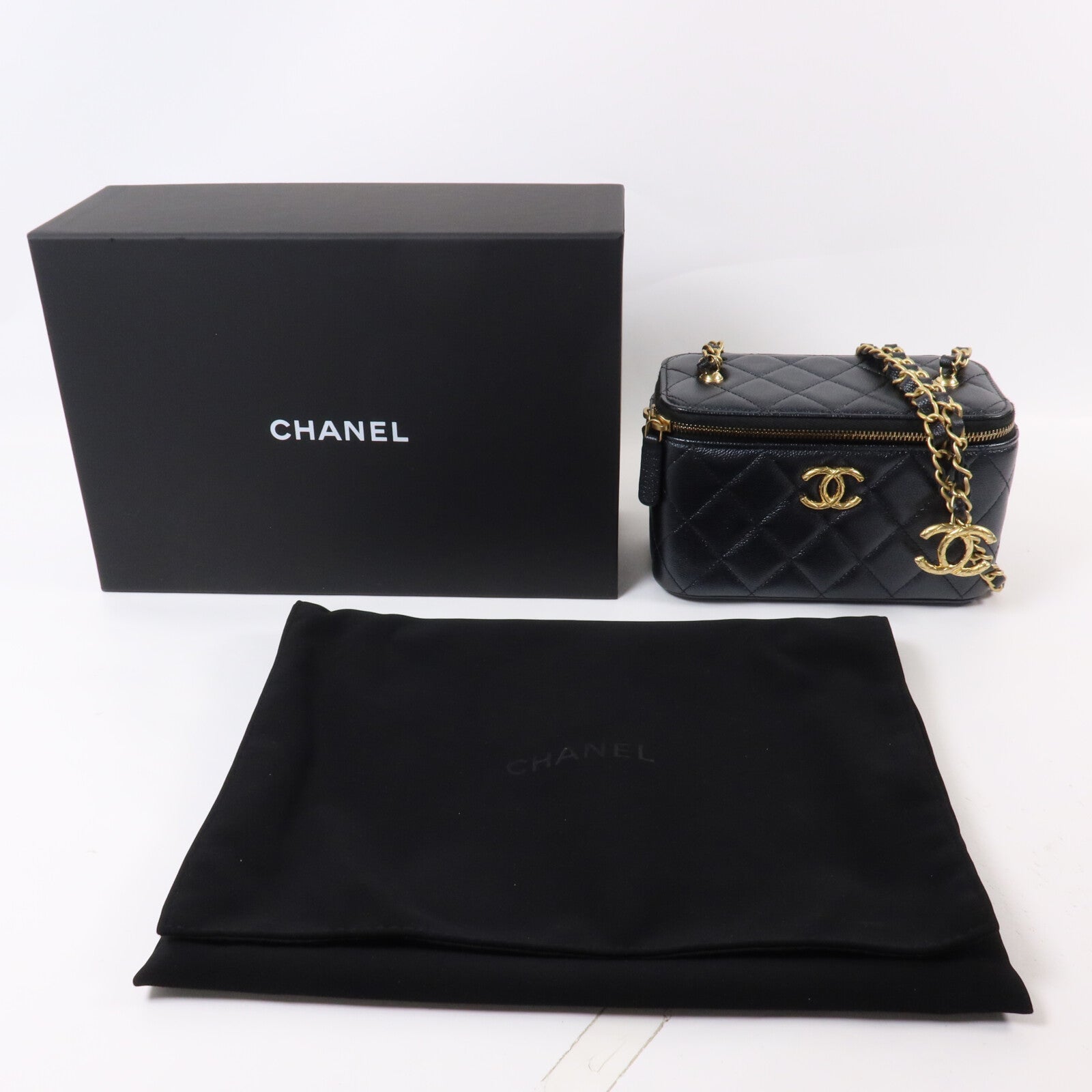 CHANEL 牛皮皮革Vanity Case鏈帶肩背袋