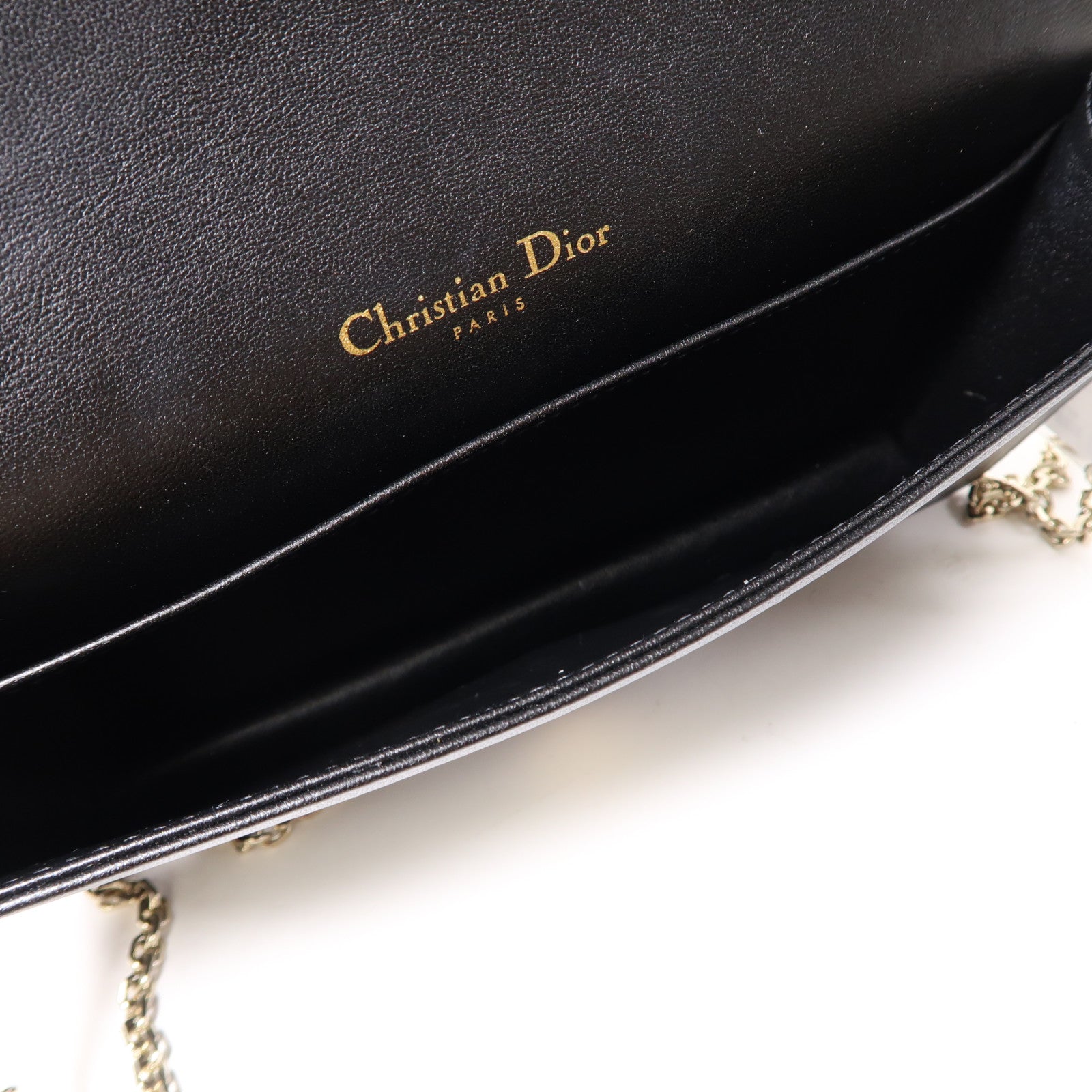 Dior 牛皮皮革Chain Shoulder金扣鏈帶肩背袋黑色