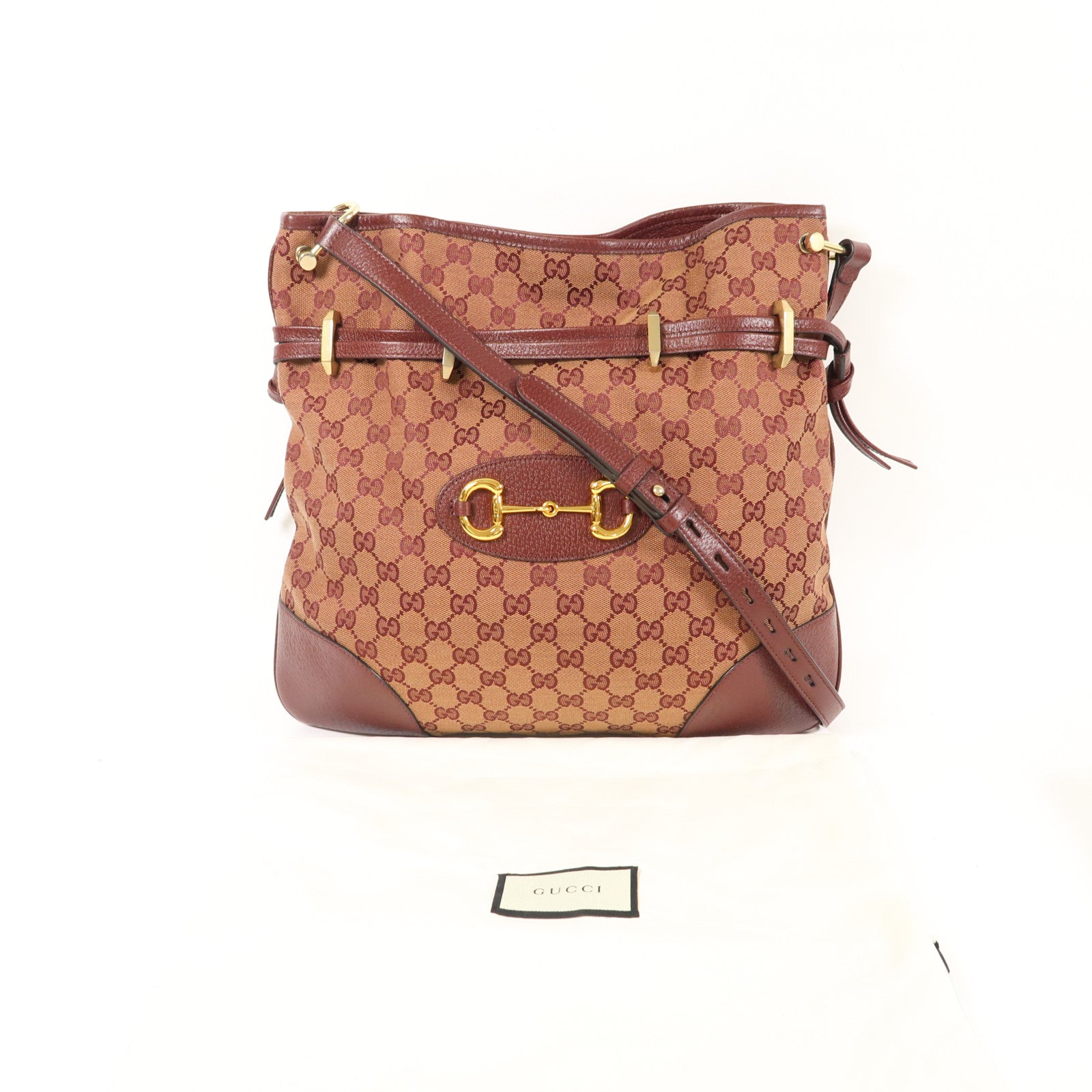 GUCCI 帆布Horsebit 1955金扣肩背袋