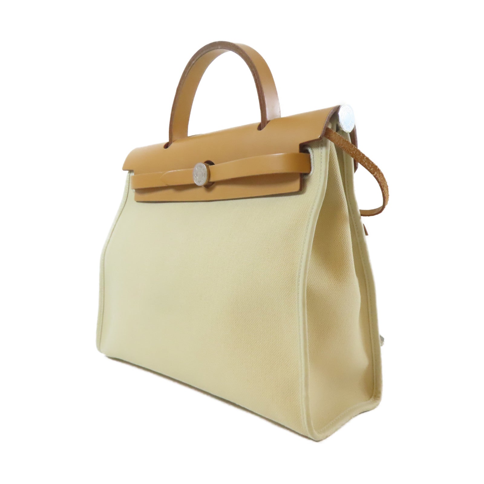 HERMES Toile H帆布Herbag PM銀扣手挽肩背兩用袋風衣卡其色