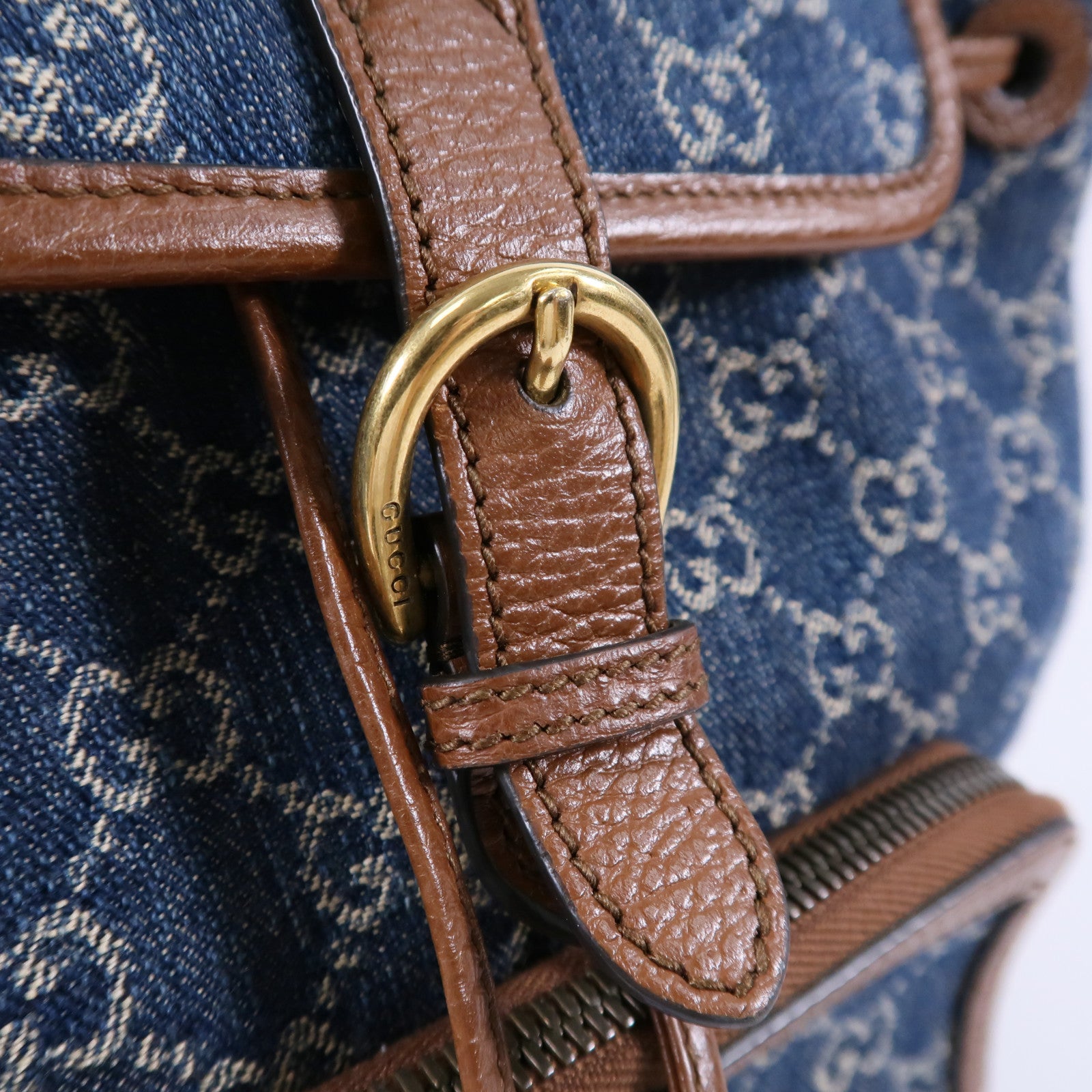 GUCCI 牛仔布/牛皮皮革GG Backpack背包