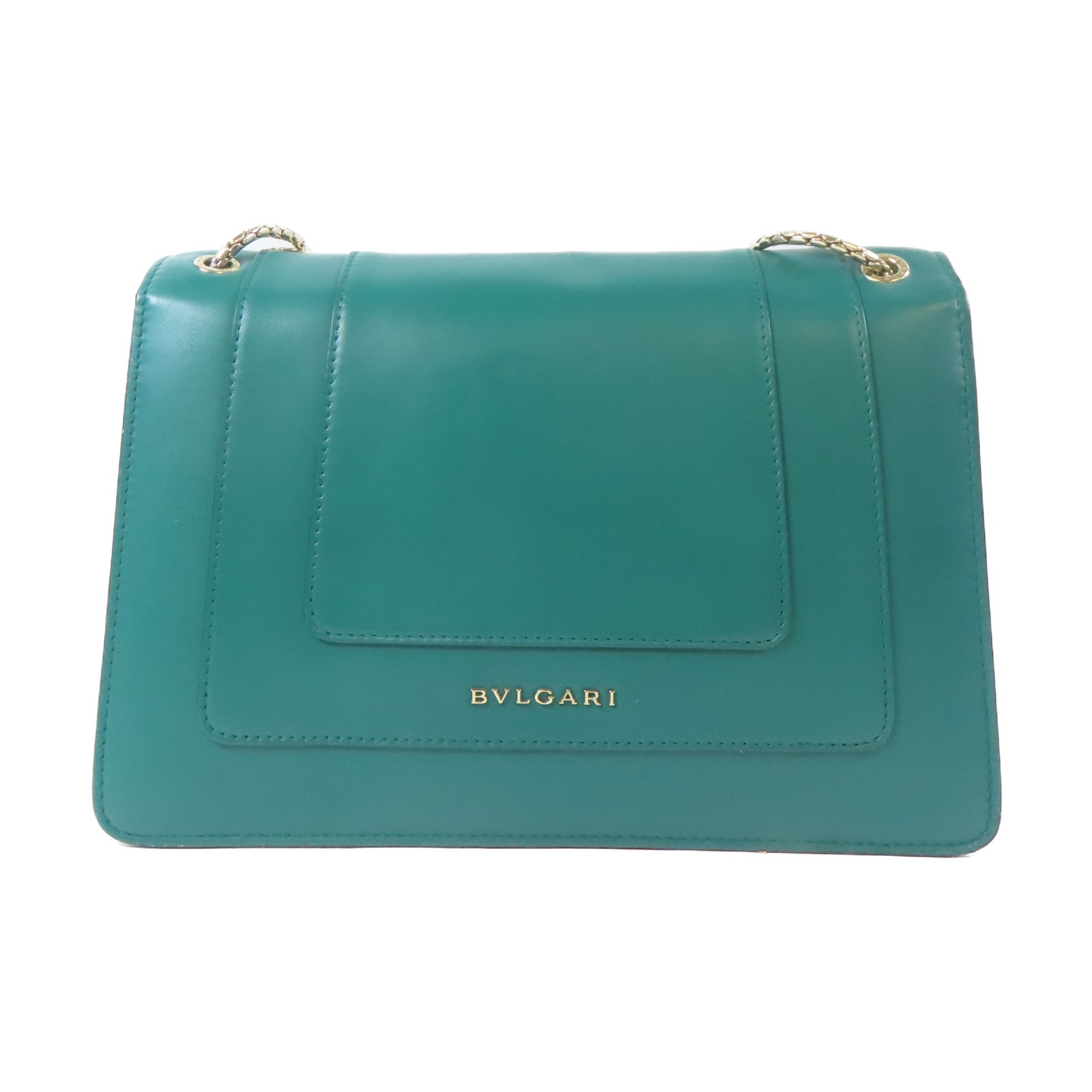 BVLGARI 牛皮皮革Serpenti Forever金扣鏈帶肩背袋綠色