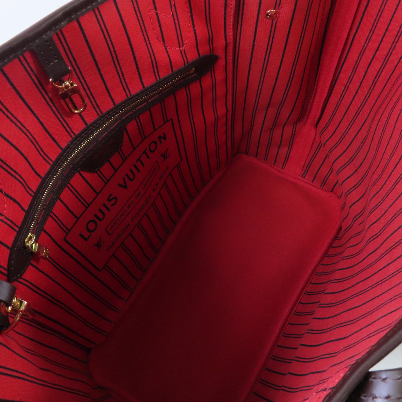 LOUIS VUITTON Damier Ebene Neverfull MM Tote Bag金扣肩背袋啡色/紅色