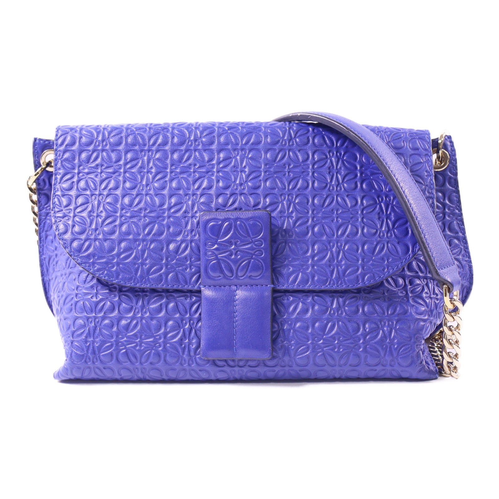 LOEWE 牛皮皮革Shoulder Bag金扣肩背袋藍色