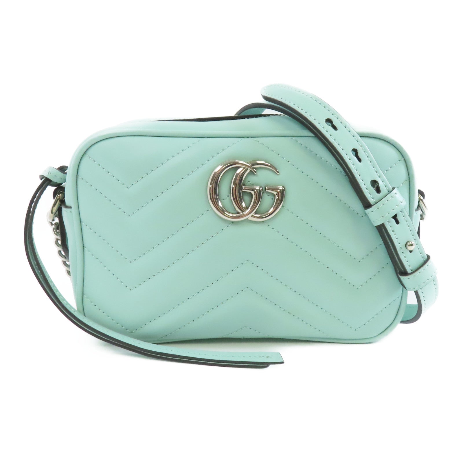 GUCCI 牛皮皮革Shoulder Bag銀扣肩背袋淺綠色