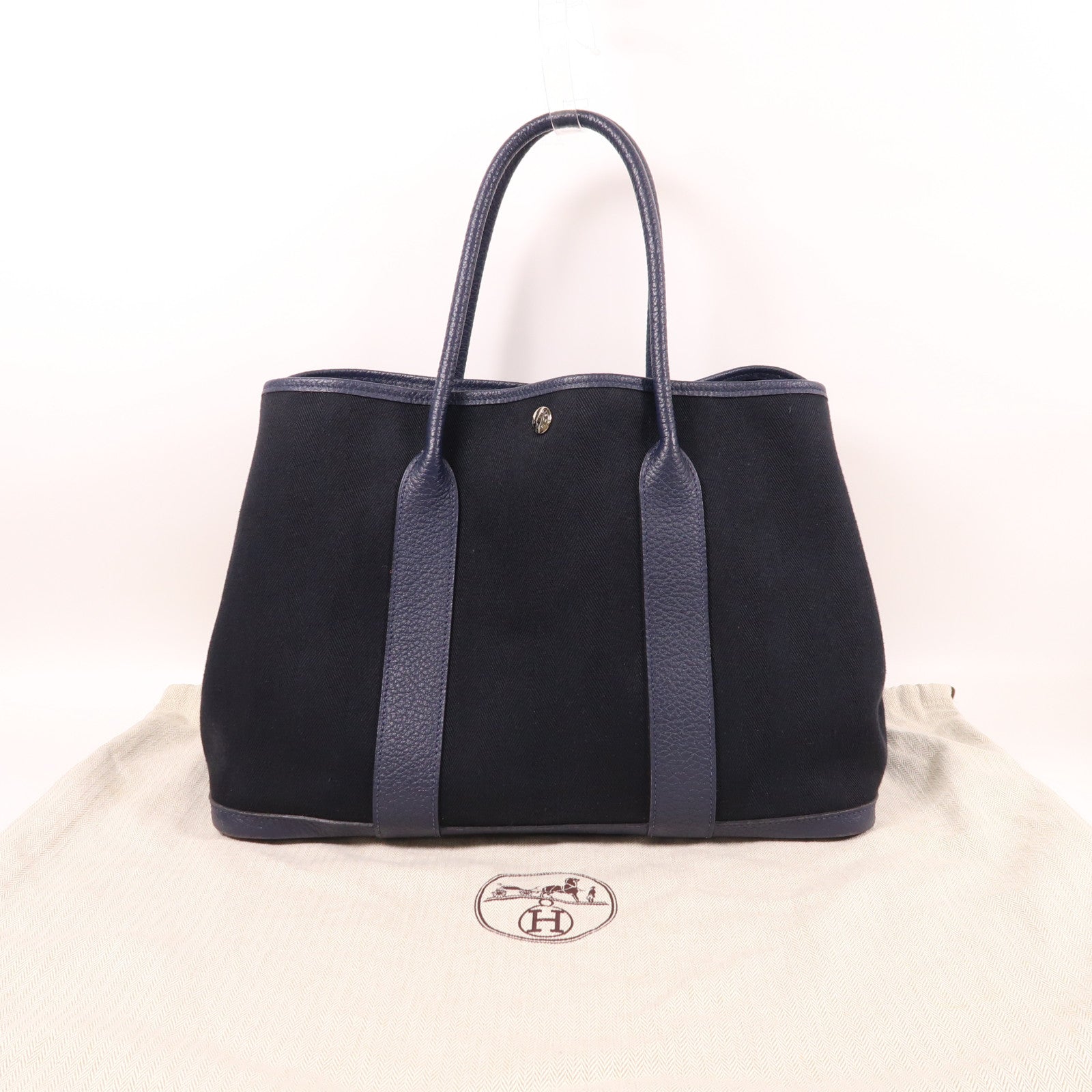HERMES 帆布Garden Party PM銀扣手挽袋