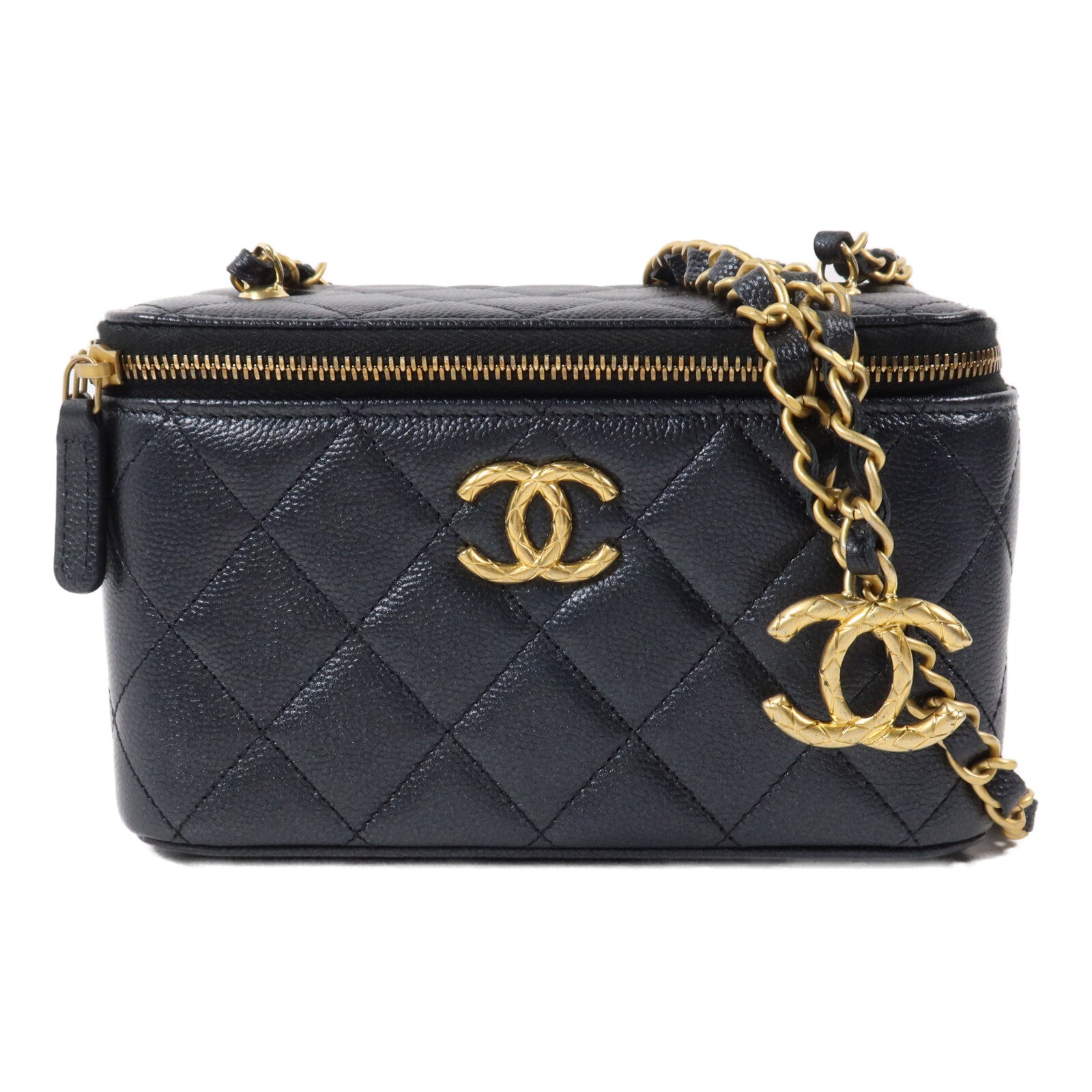 CHANEL 牛皮皮革Vanity Case鏈帶肩背袋