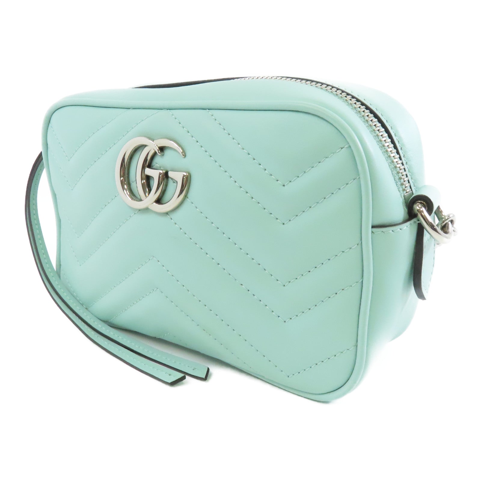 GUCCI 牛皮皮革Shoulder Bag銀扣肩背袋淺綠色