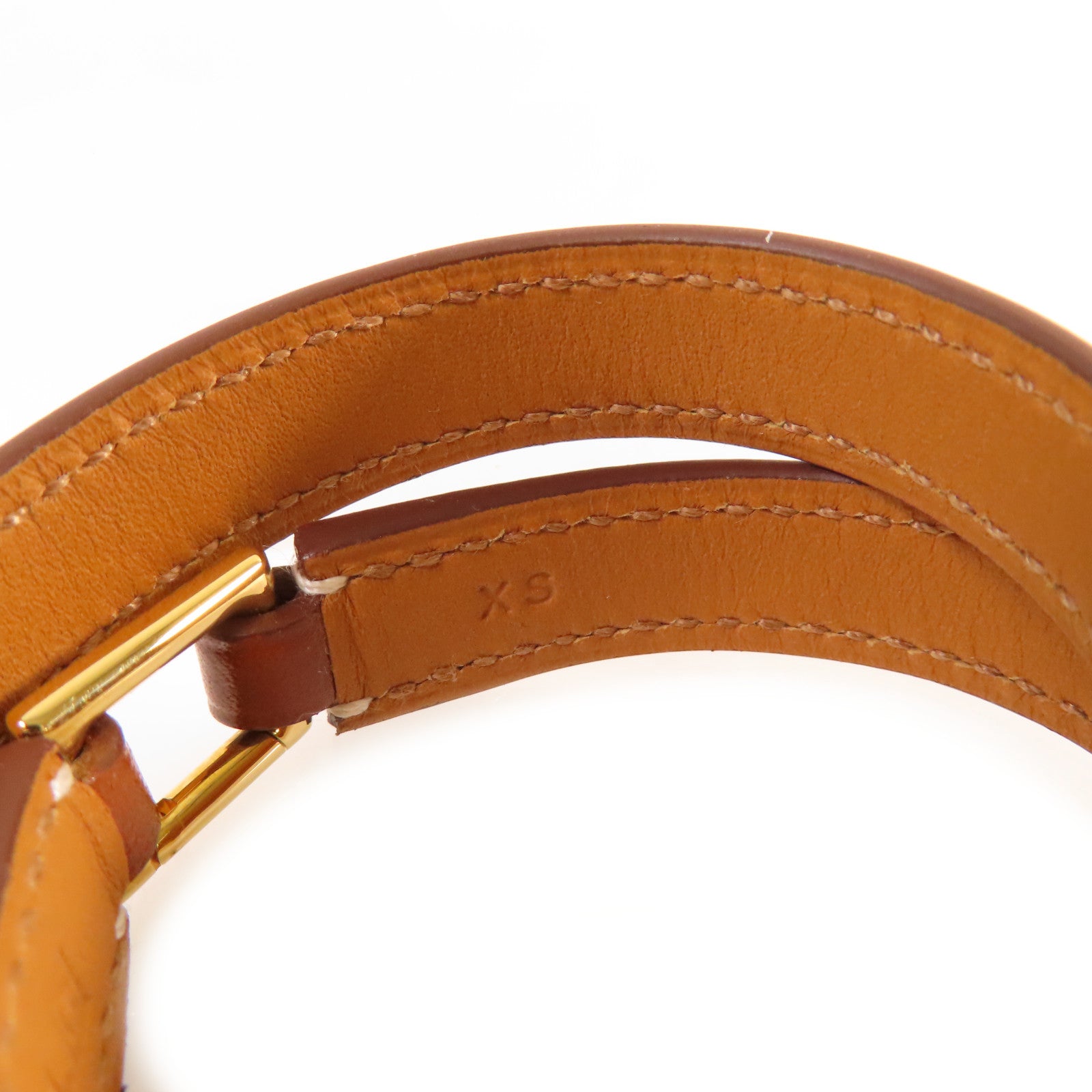 HERMES 【激減優惠】Box Calf皮革Rivile Double Tour XS Bracelet金扣手鏈 Fauve太妃色