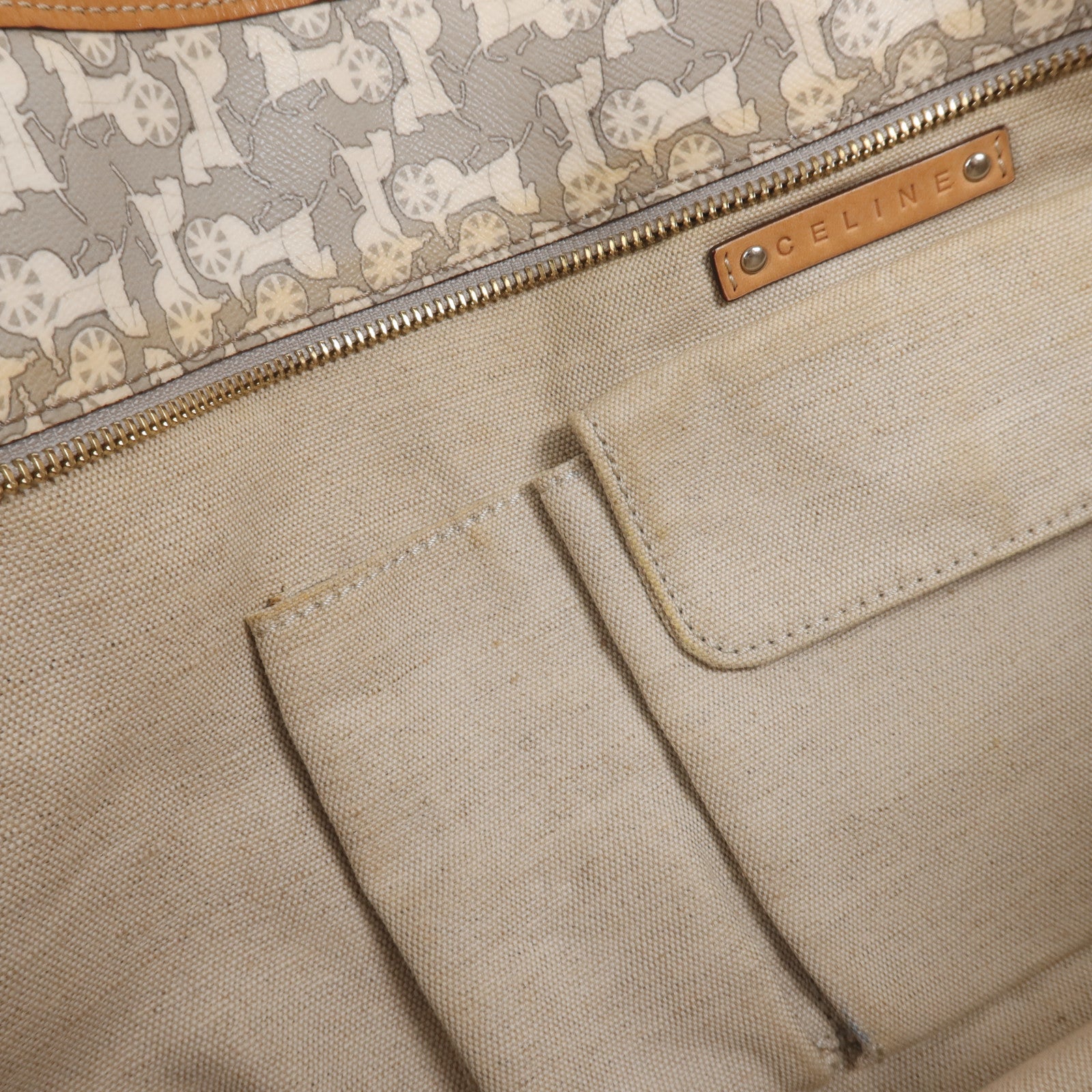 CELINE 塗層帆布Tote Bag銀扣手挽袋