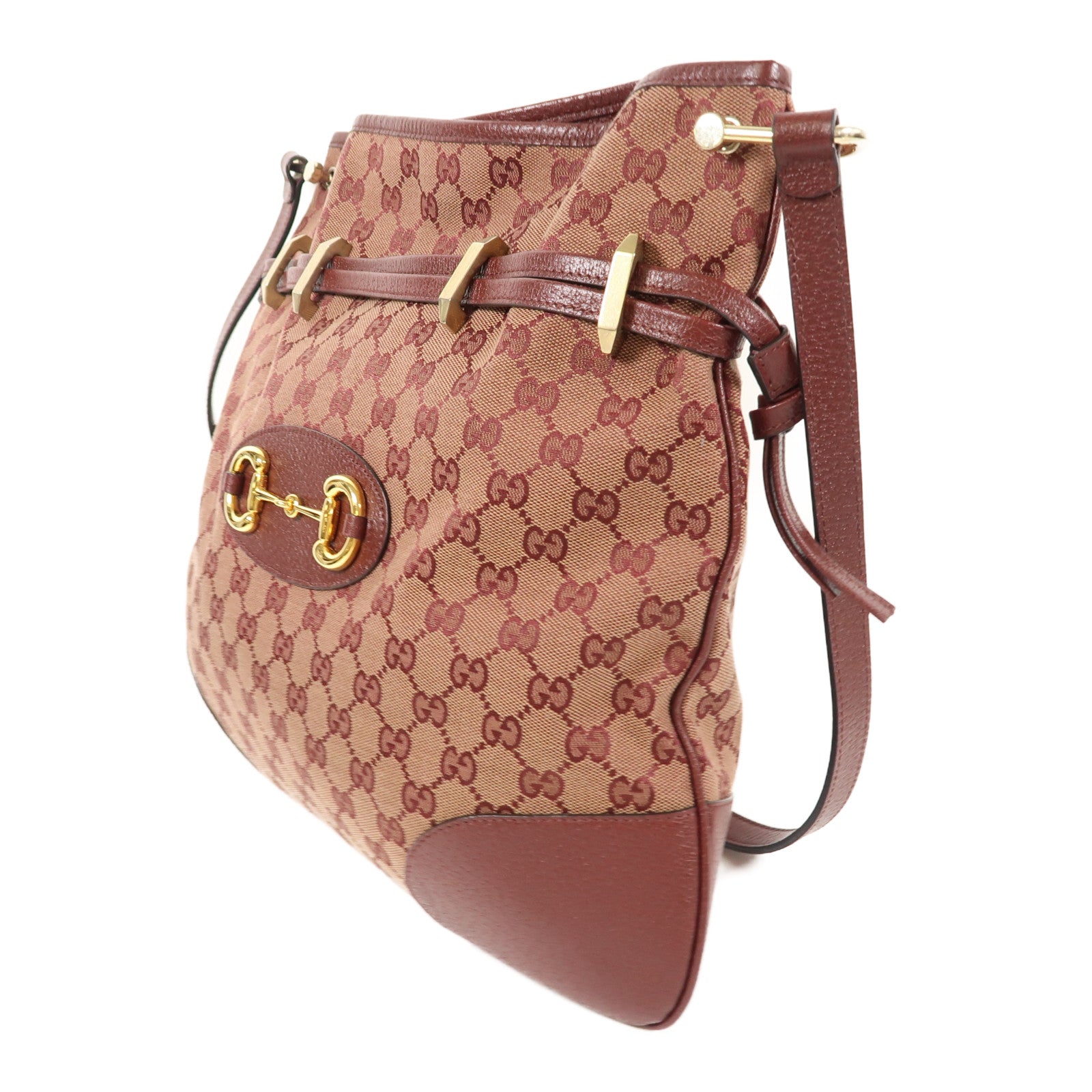GUCCI 帆布Horsebit 1955金扣肩背袋