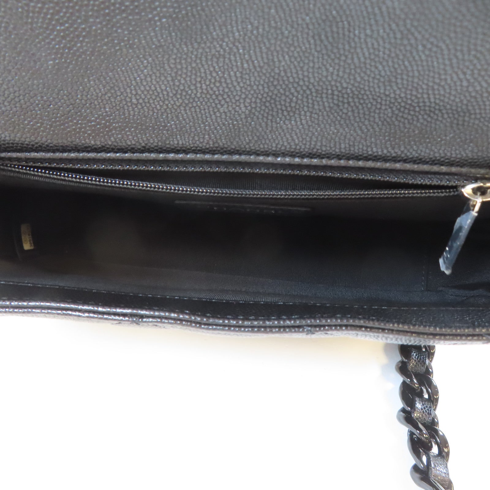 CHANEL 菱格Caviar皮革Chain Shoulder Bag銀扣鏈帶肩背袋黑色
