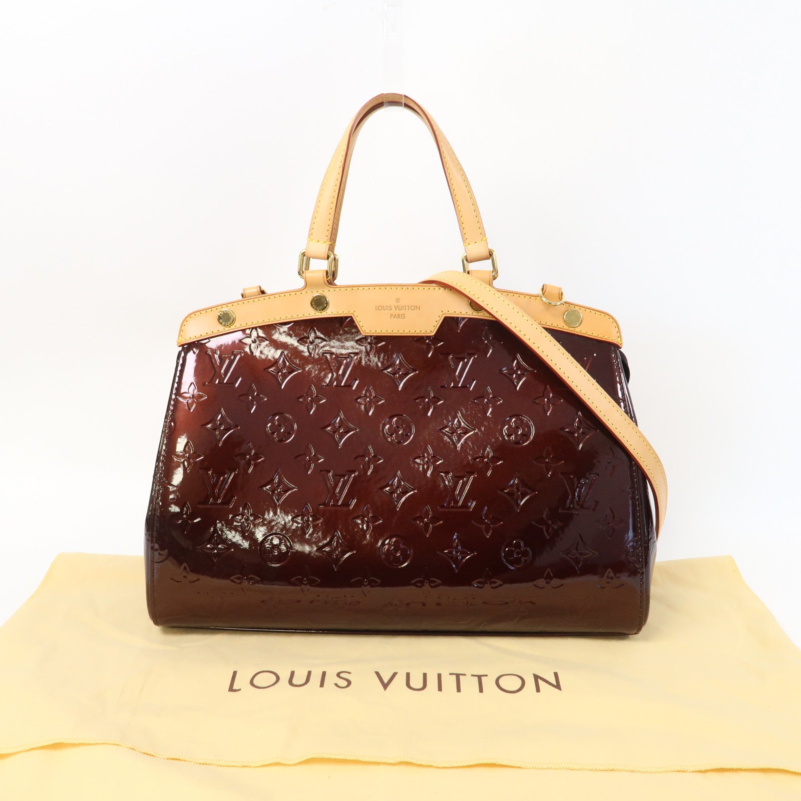 LOUIS VUITTON 【激減優惠】Vernis Brea MM金扣手挽肩背兩用袋酒紅色