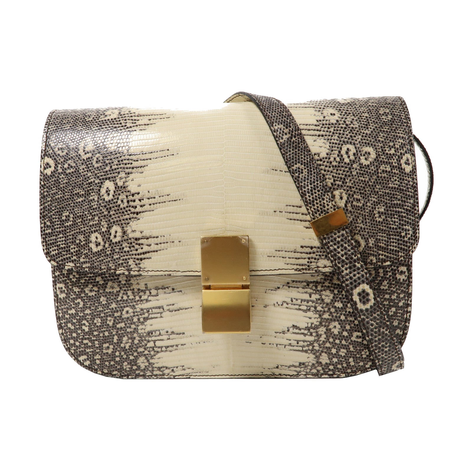 CELINE 【激減優惠】蜥蝪皮革Classic Box金扣肩背袋白色
