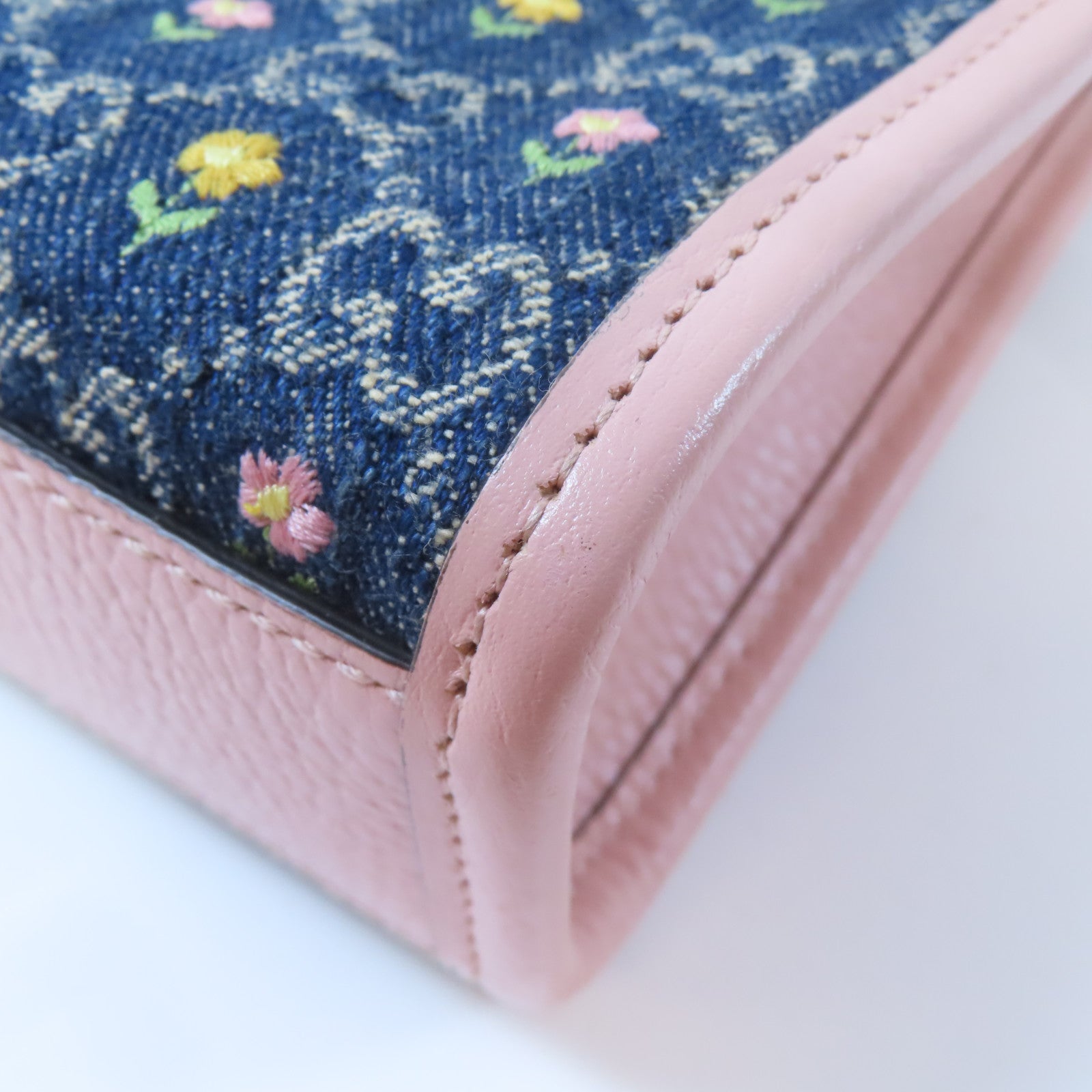 GUCCI 【激減優惠】牛仔布/皮革Ophidia Tote銀扣肩背袋藍色/粉紅色
