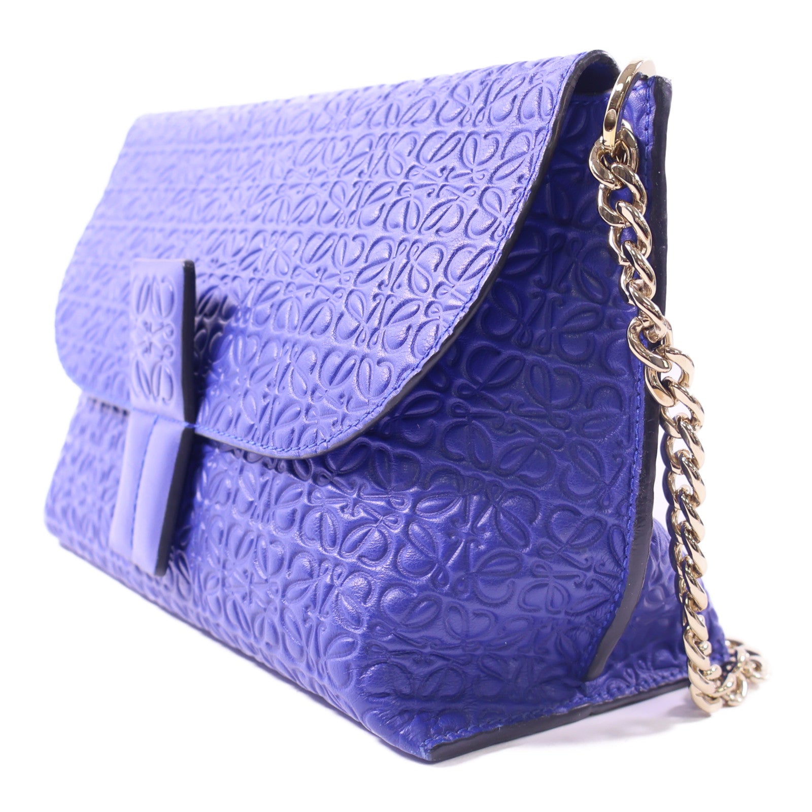 LOEWE 牛皮皮革Shoulder Bag金扣肩背袋藍色