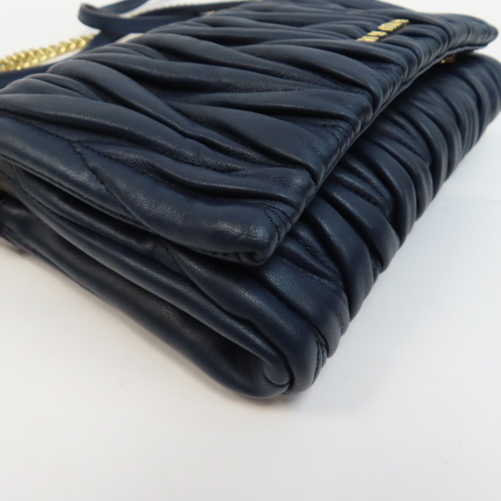 Miu Miu 牛皮皮革Shoulder Bag金扣鏈帶肩背袋藍色