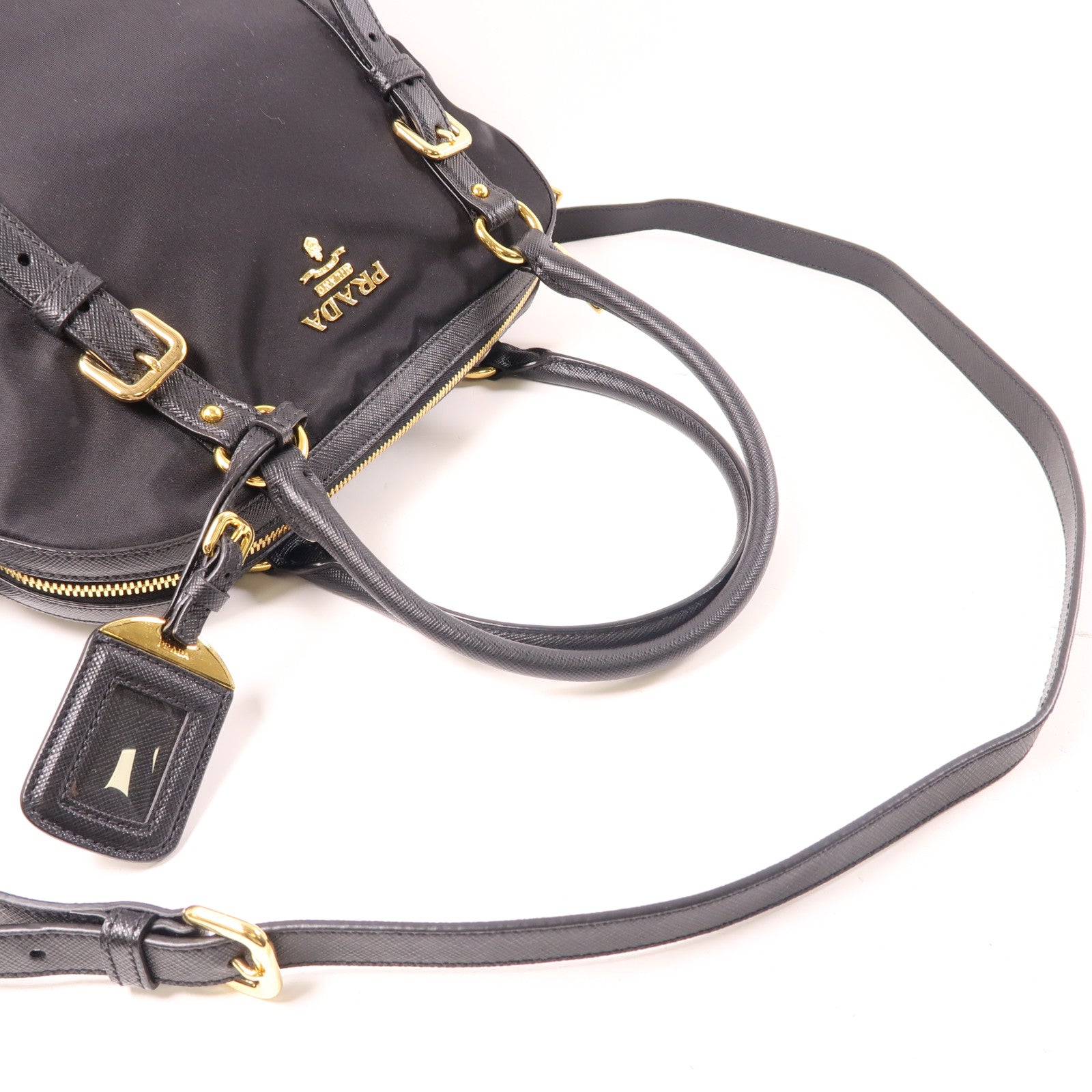 PRADA 尼龍2 Way Shoulder金扣手挽肩背兩用袋黑色