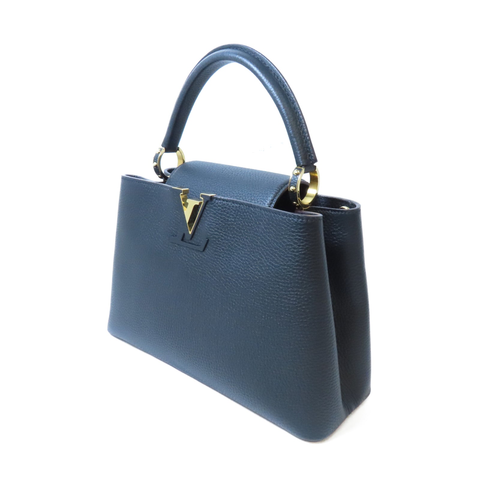 LOUIS VUITTON 牛皮皮革Capucines MM金扣手挽肩背兩用袋黑色