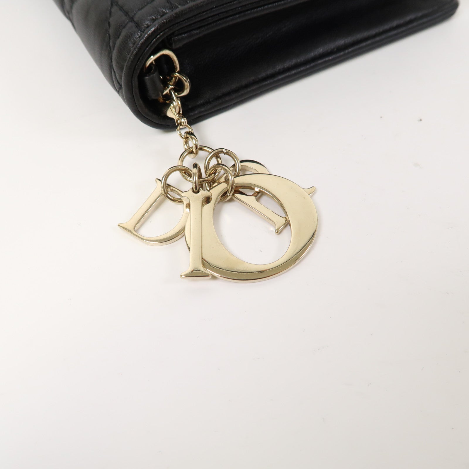 Dior 牛皮皮革Chain Shoulder金扣鏈帶肩背袋黑色