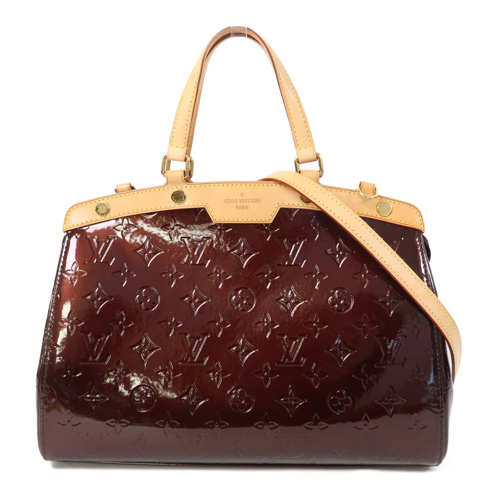 LOUIS VUITTON 【激減優惠】Vernis Brea MM金扣手挽肩背兩用袋酒紅色