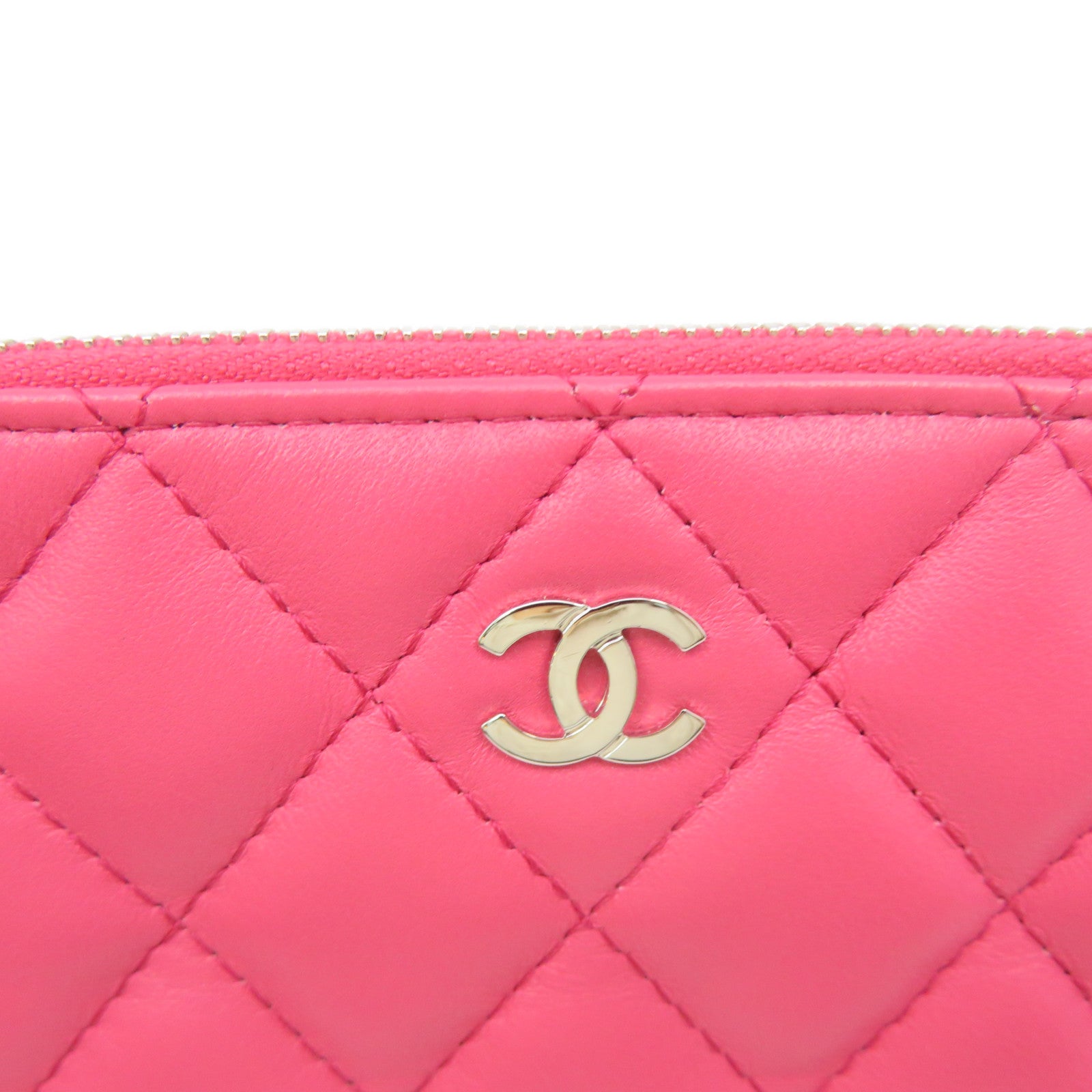 CHANEL 菱格羊皮皮革Chain Shoulder Bag银扣链带肩背袋粉红色