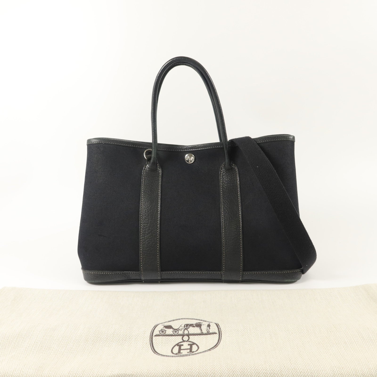 HERMES 帆布Garden Party PM手挽肩背兩用袋Noir