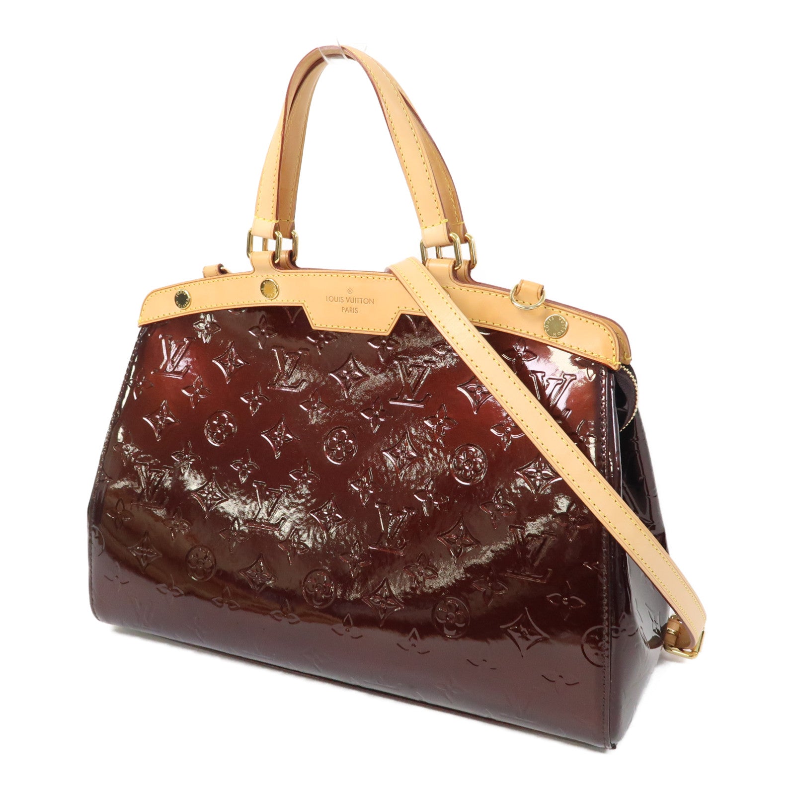 LOUIS VUITTON 【激減優惠】Vernis Brea MM金扣手挽肩背兩用袋酒紅色