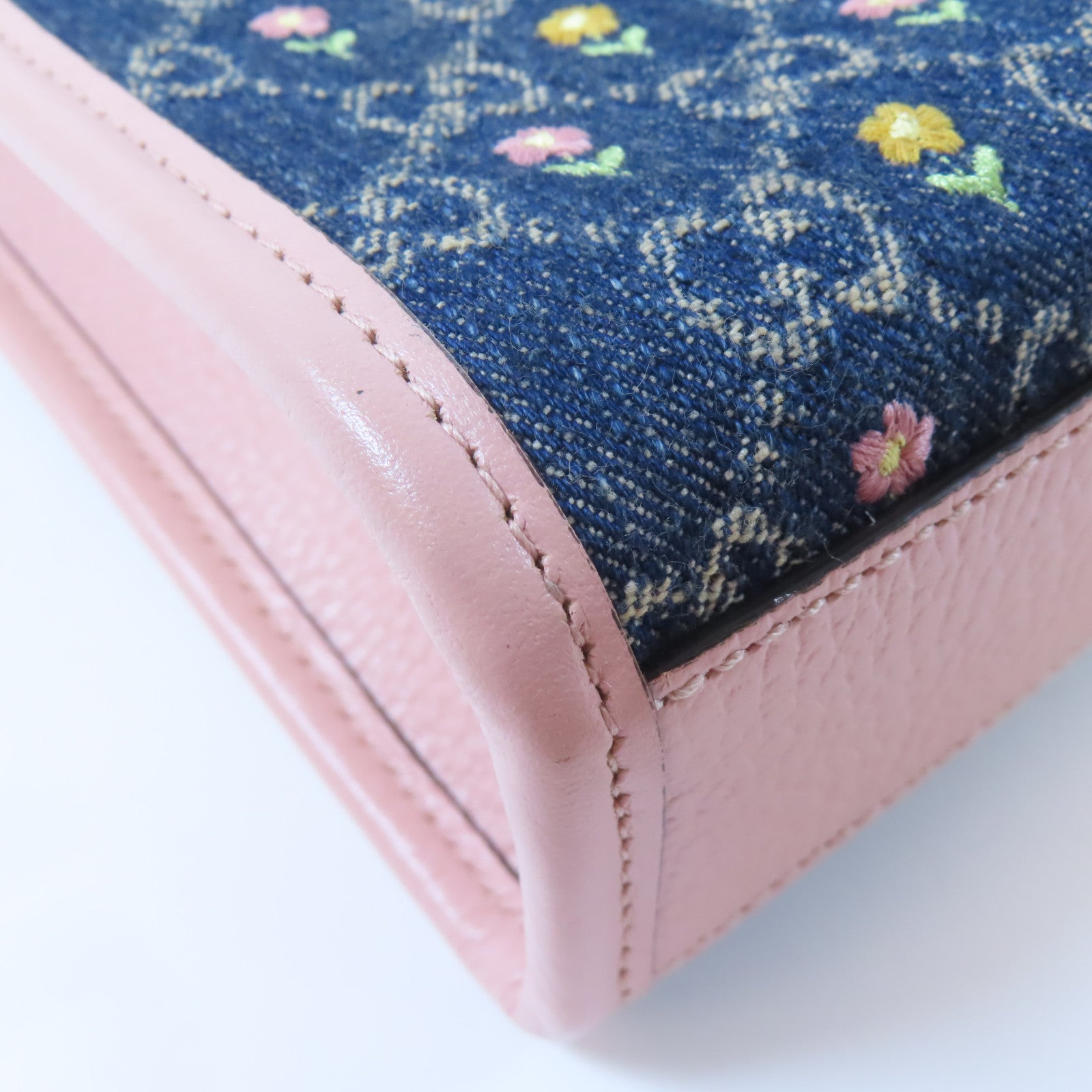 GUCCI 【激減優惠】牛仔布/皮革Ophidia Tote銀扣肩背袋藍色/粉紅色