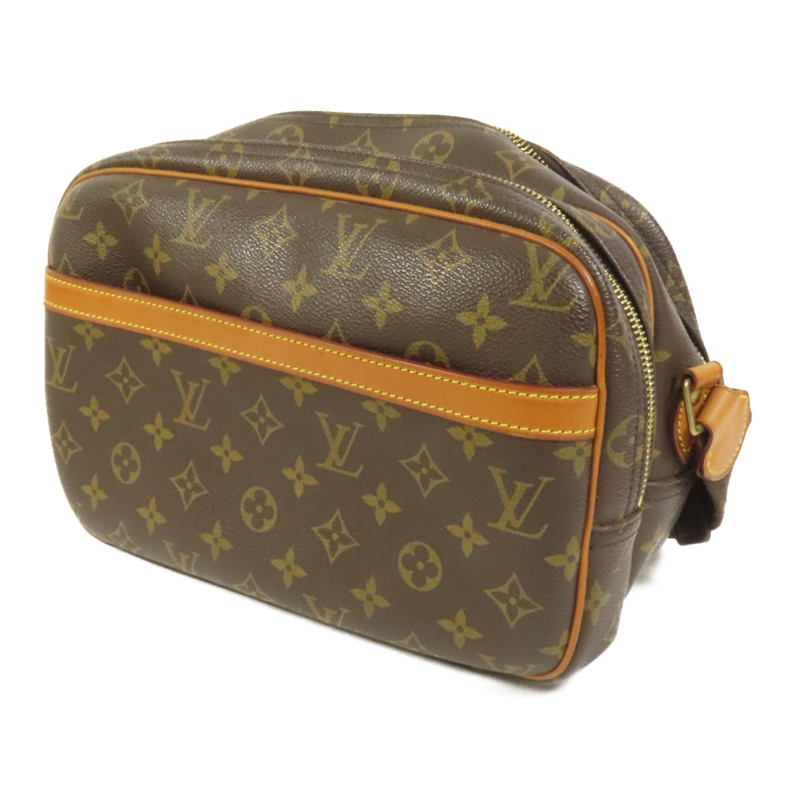 LOUIS VUITTON Monogram Reporter PM金扣肩背袋棕色