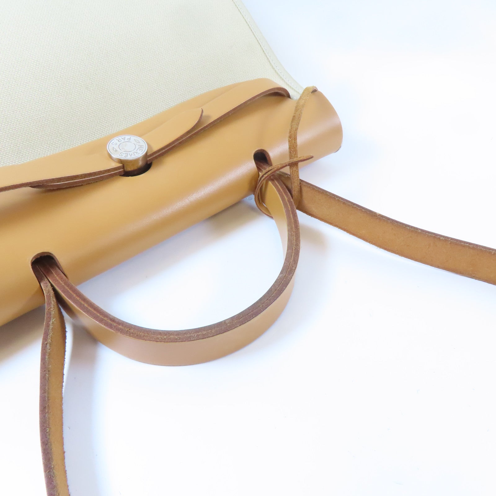 HERMES Toile H帆布Herbag PM銀扣手挽肩背兩用袋風衣卡其色