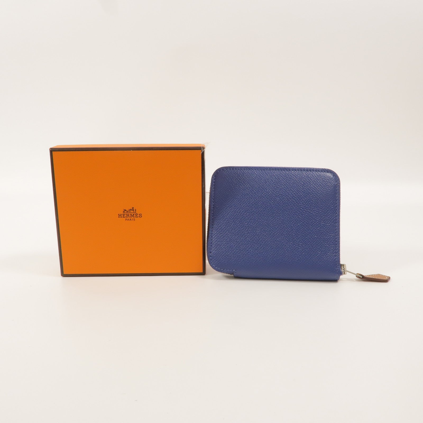 HERMES Epsom皮革Silk In Compact Wallet錢包Bleu Brighton