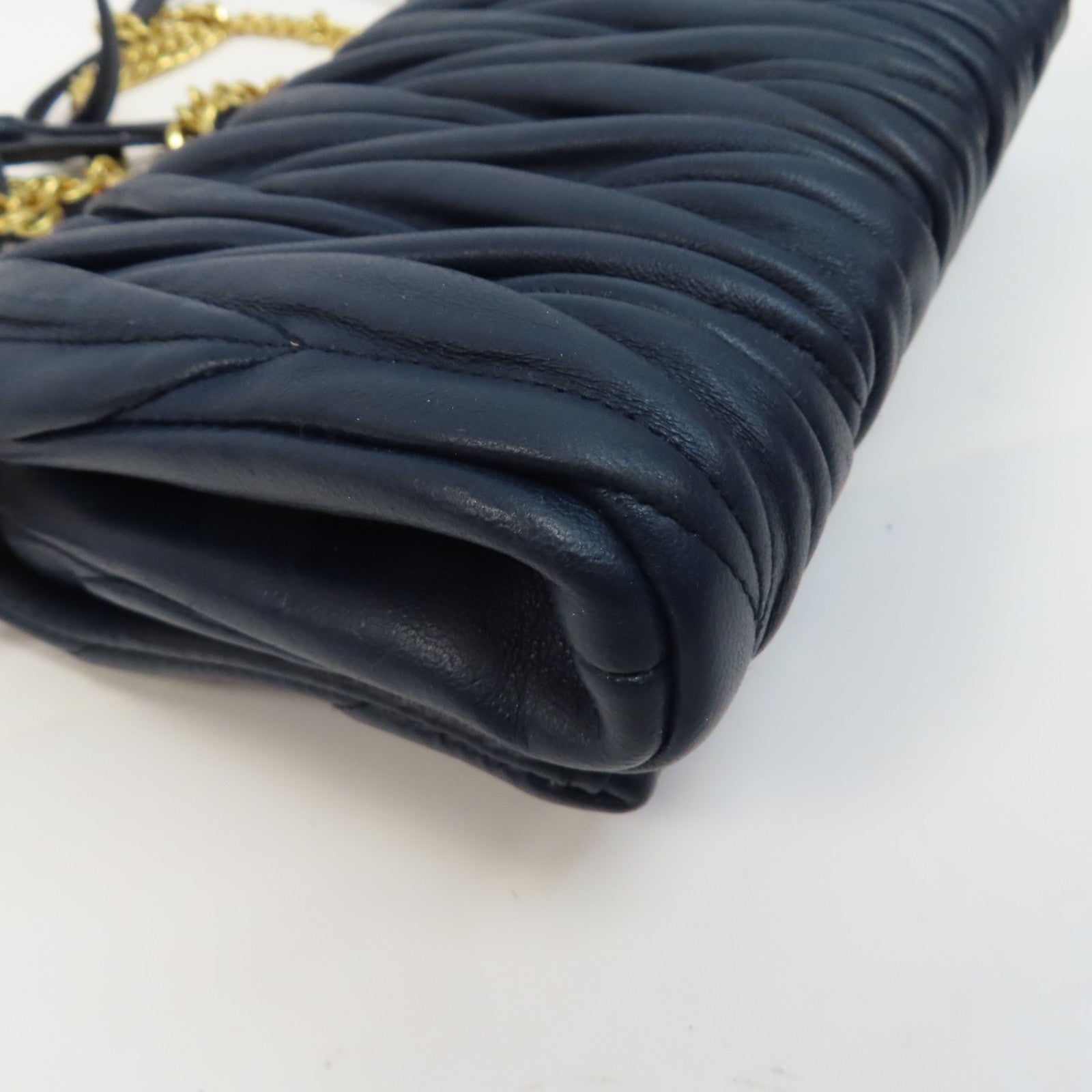 Miu Miu 牛皮皮革Shoulder Bag金扣鏈帶肩背袋藍色