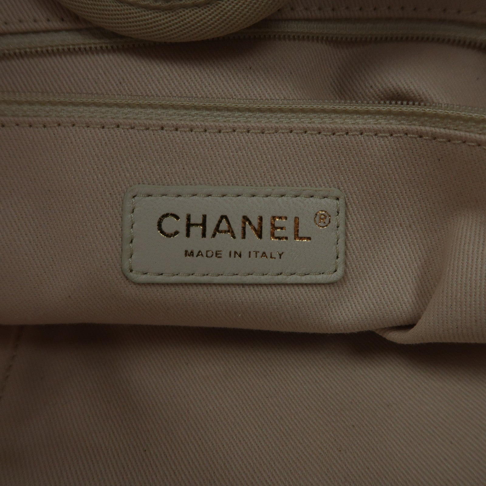 CHANEL 帆布Deauville Tote金扣手挽肩背兩用袋米色