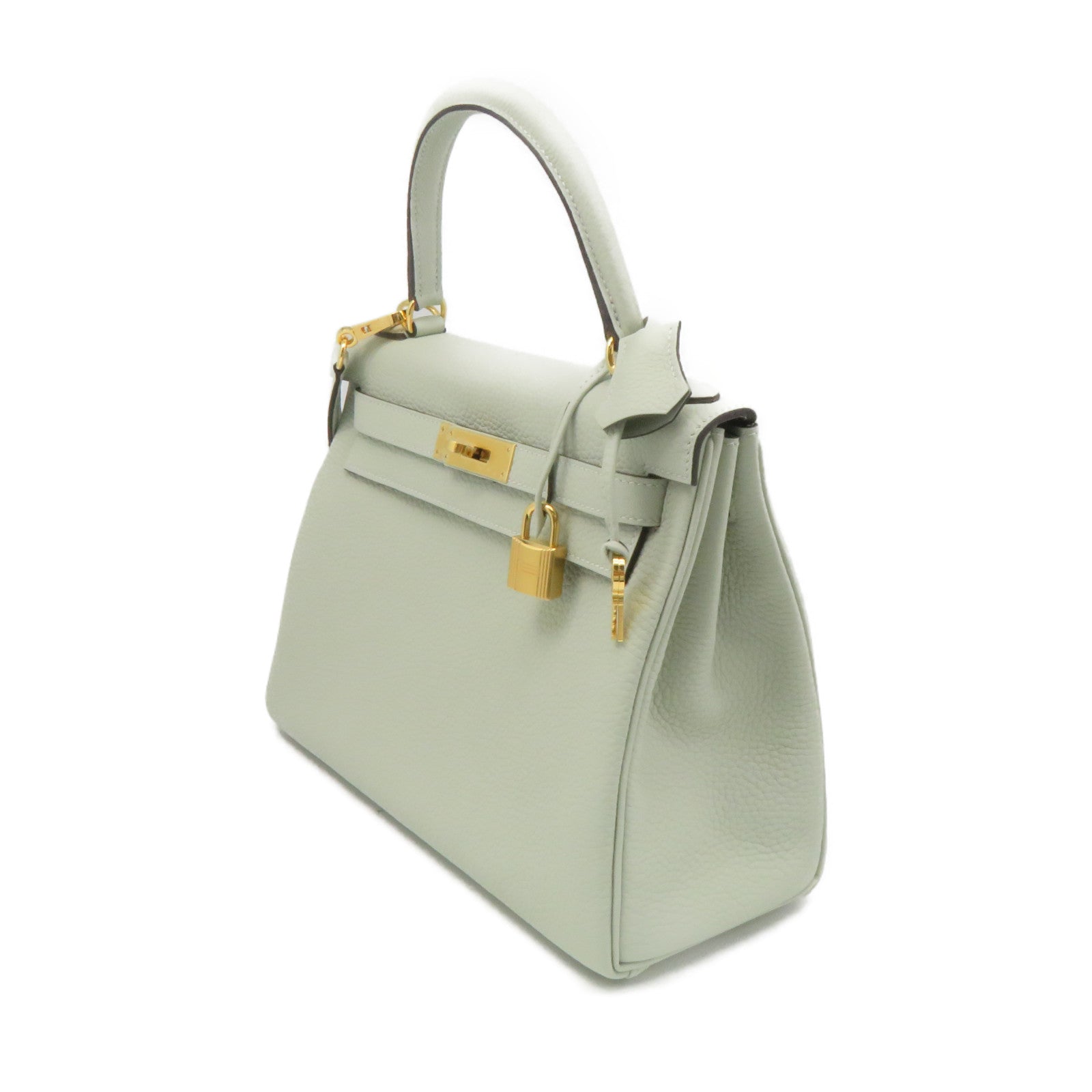 HERMES Clemence皮革Kelly 28金扣手挽袋肩背两用袋水晶灰色