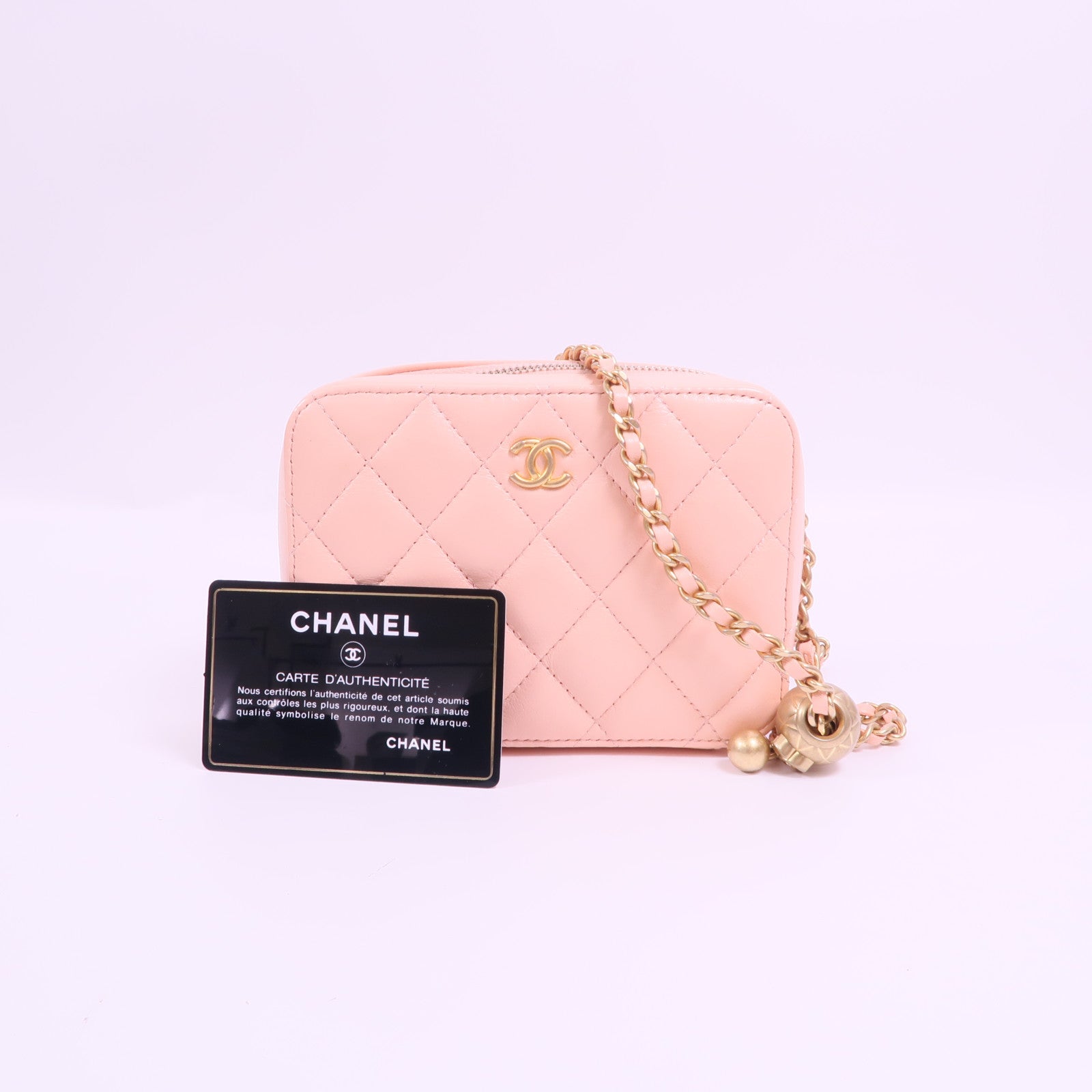 CHANEL 羊皮皮革Camera Gold Ball金扣鏈帶肩背袋