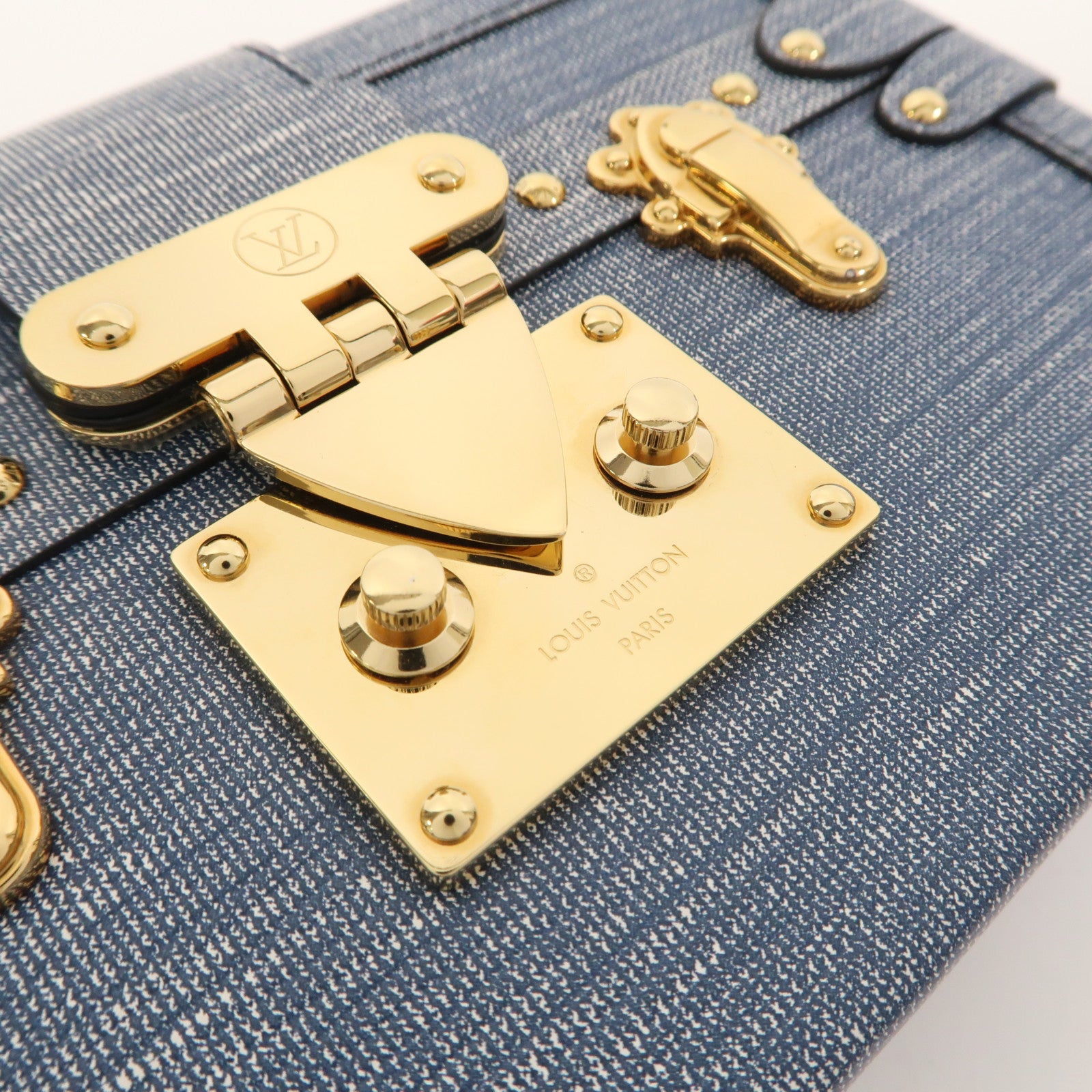 LOUIS VUITTON 【激減優惠】塗層帆布Denim Petite Malle金扣肩背袋藍色