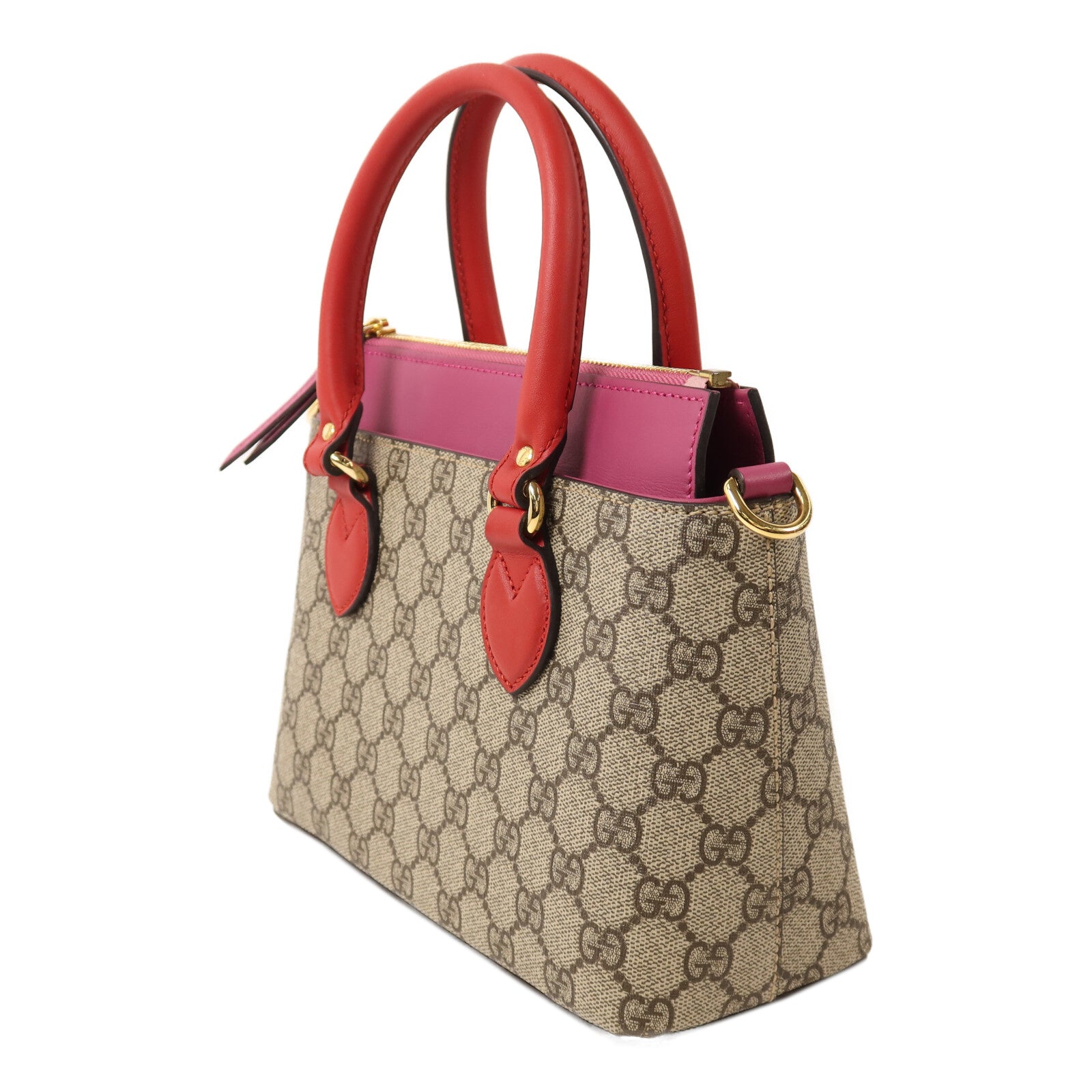 GUCCI 塗層帆布GG Supreme Mini Zip Bag金扣手挽肩背兩用袋