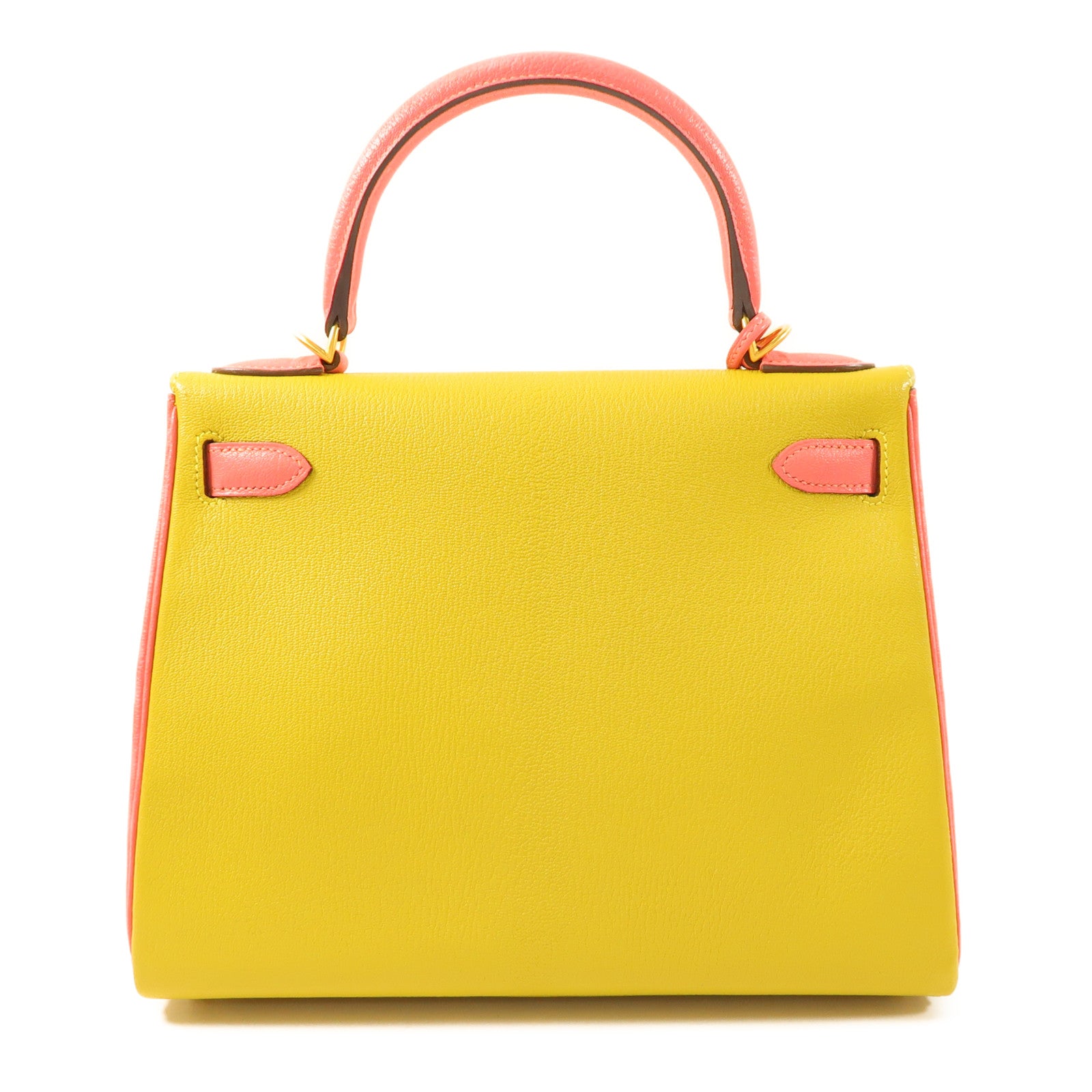 HERMES 【激減優惠】Chevre皮革Kelly 28金扣手挽肩背兩用袋Rose Azalee/Jaune Ambre