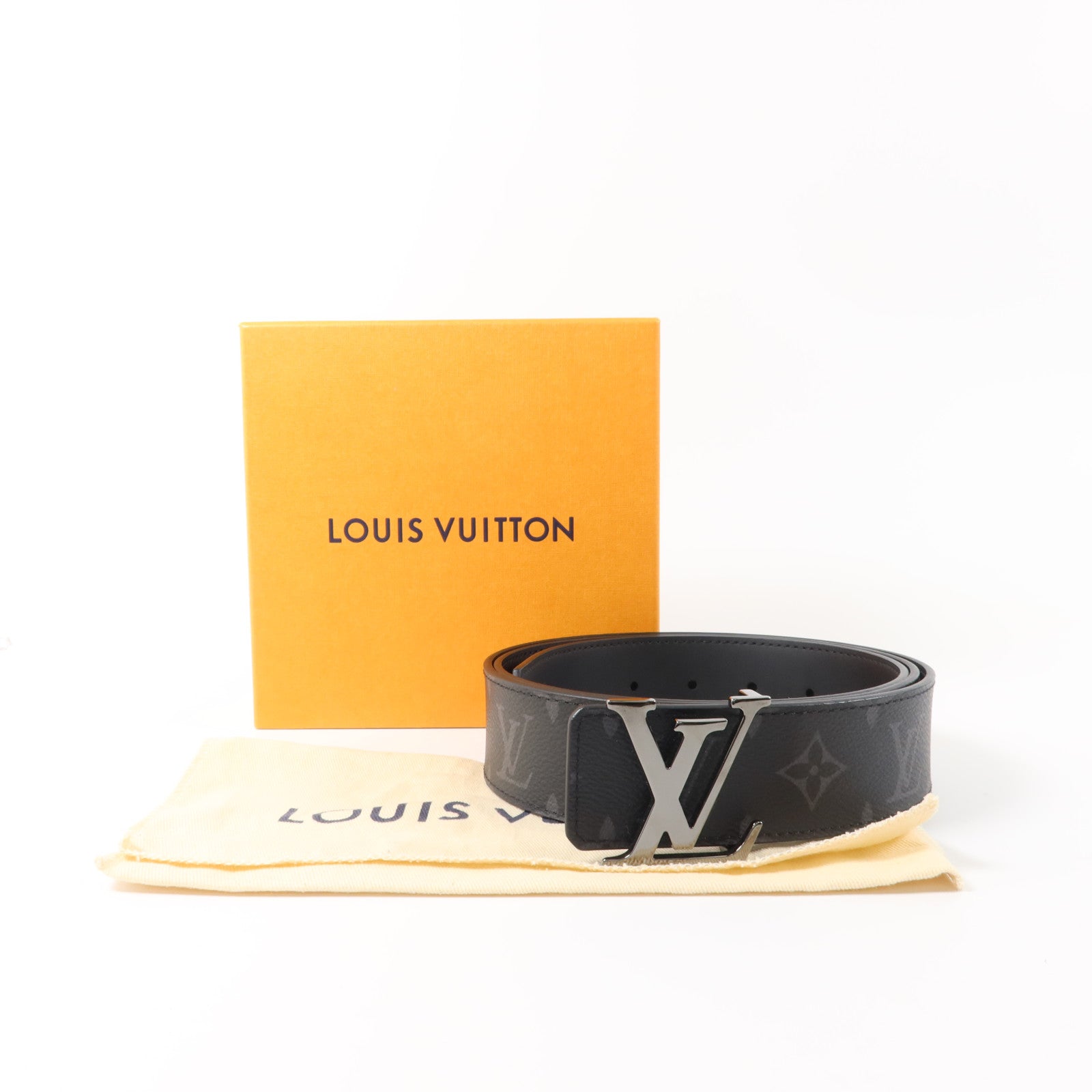 LOUIS VUITTON Monogram Eclipse Initiales Belt銀扣腰帶