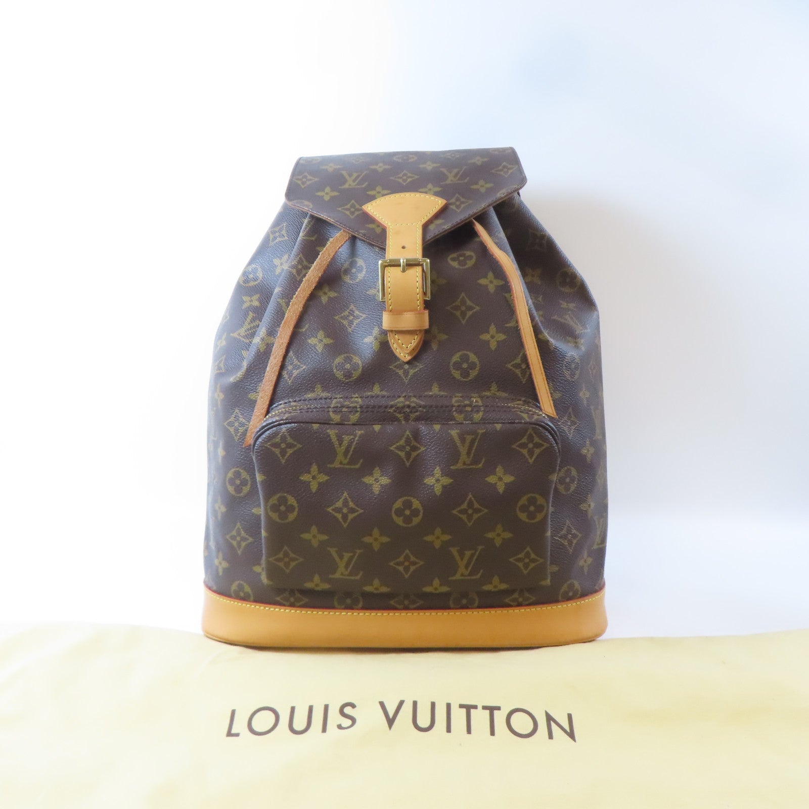 LOUIS VUITTON Monogram Montsouris GM金扣背包啡色