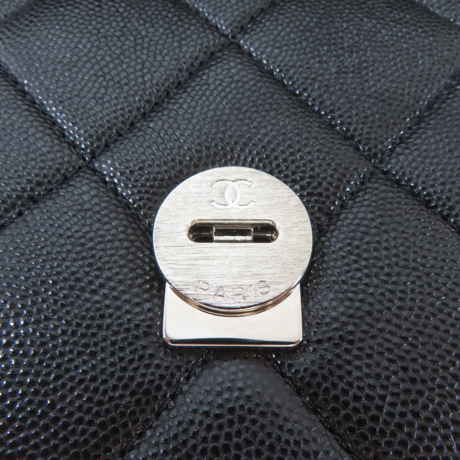 CHANEL 菱格Caviar皮革Chain Shoulder Bag銀扣鏈帶肩背袋黑色
