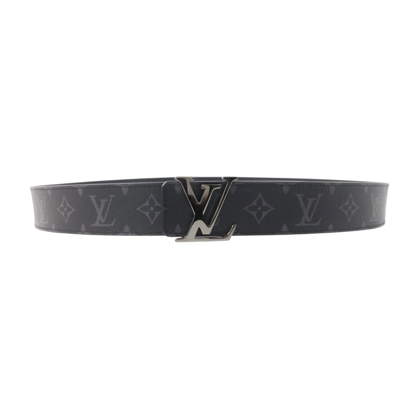 LOUIS VUITTON Monogram Eclipse Initiales Belt銀扣腰帶