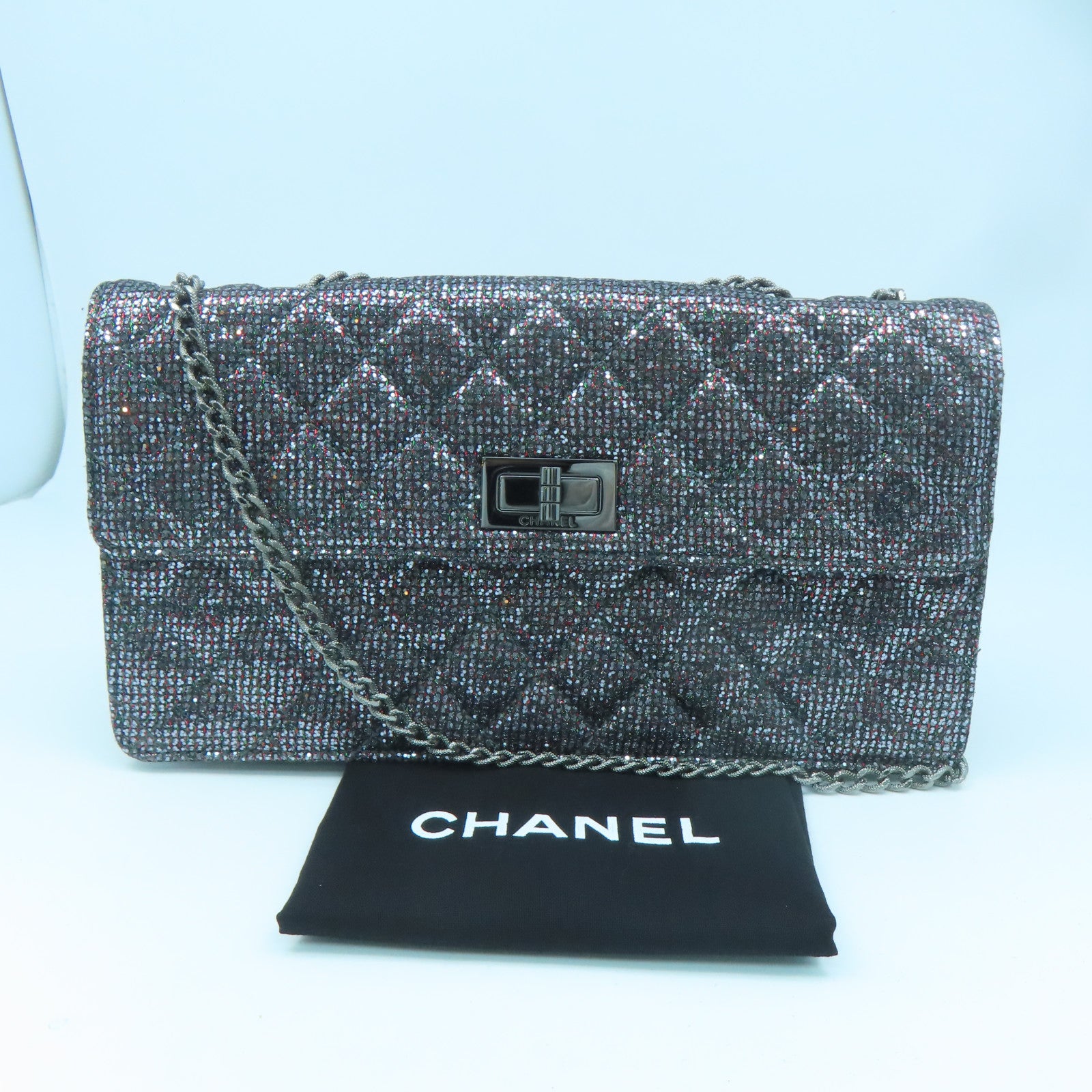 CHANEL 【清倉大減價】菱格牛皮皮革Chain Shoulder Bag銀扣鏈帶肩背袋銀色