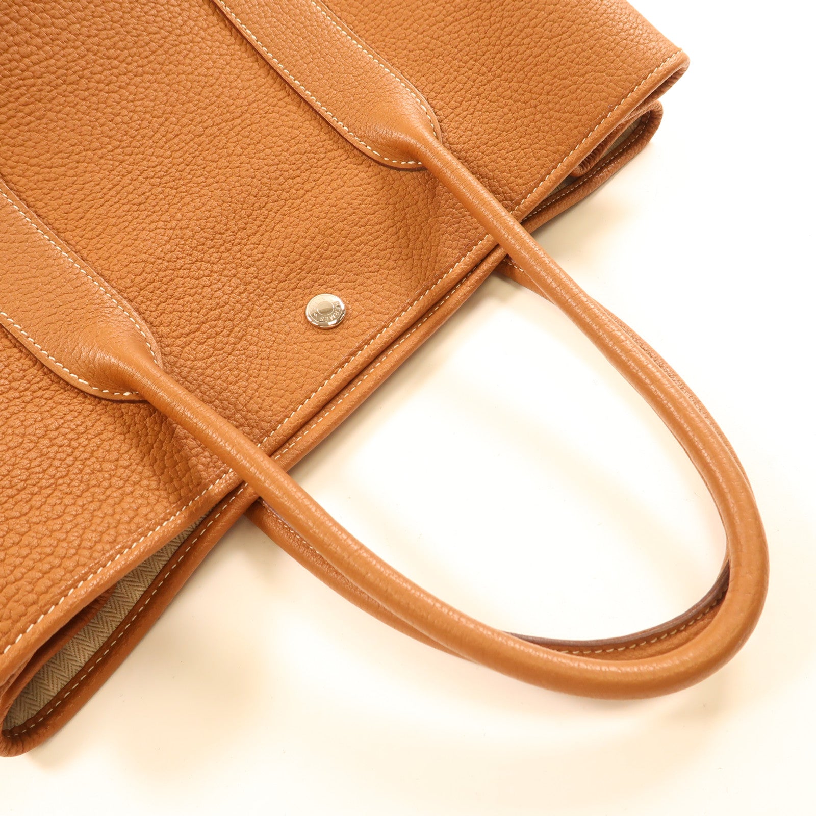 HERMES Negonda皮革Garden Party PM銀扣手挽袋Gold