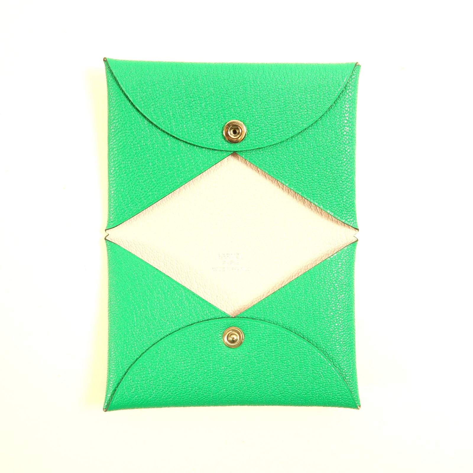 HERMES Chevre皮革Calvi Verso Card Holder銀扣卡片套Menthe綠色